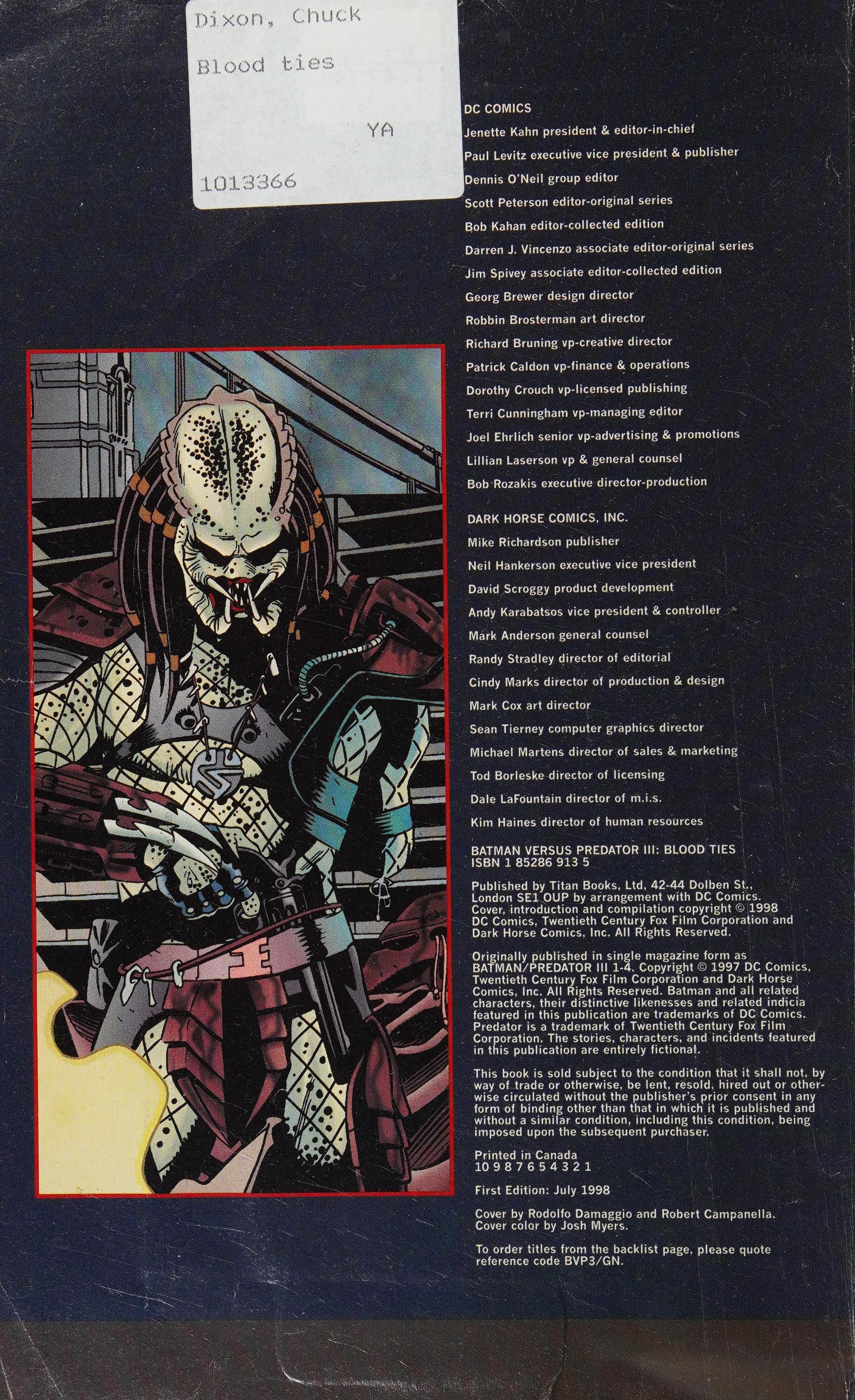 Batman versus Predator III: Blood Ties #[nn] cover