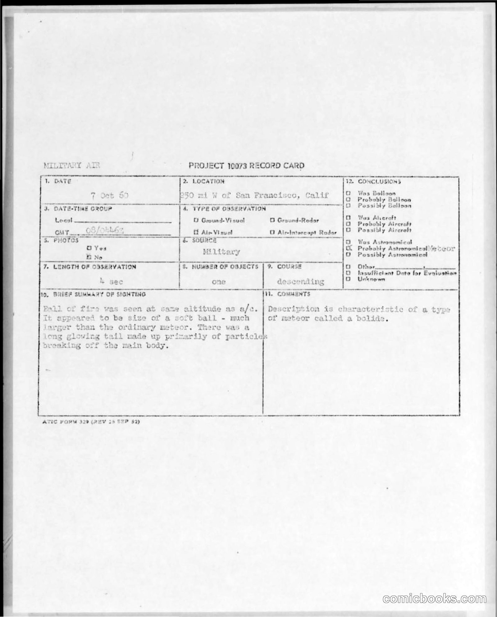 Military Air Project 1093 Record Card