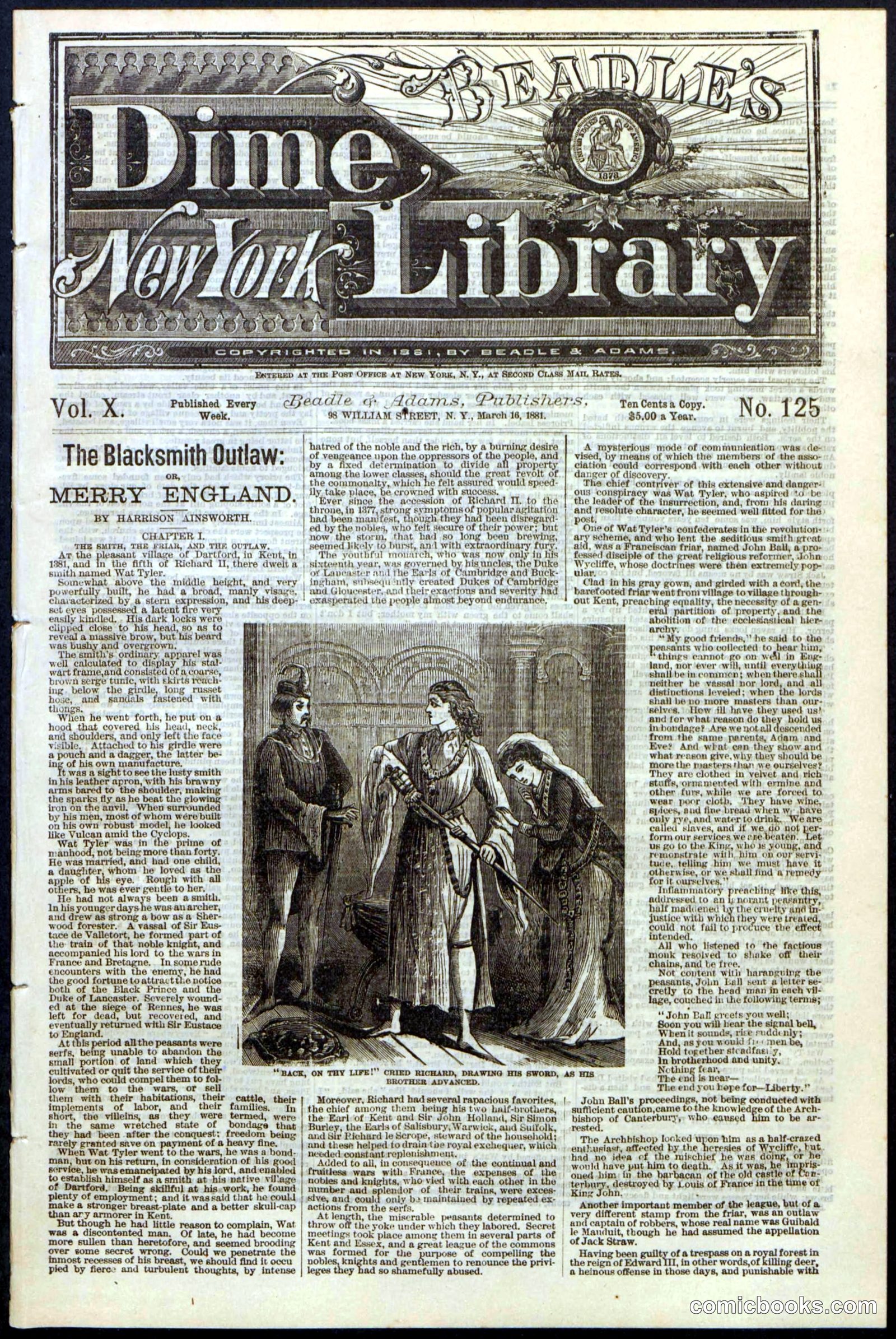 Beadle's New York Dime Library No. 125