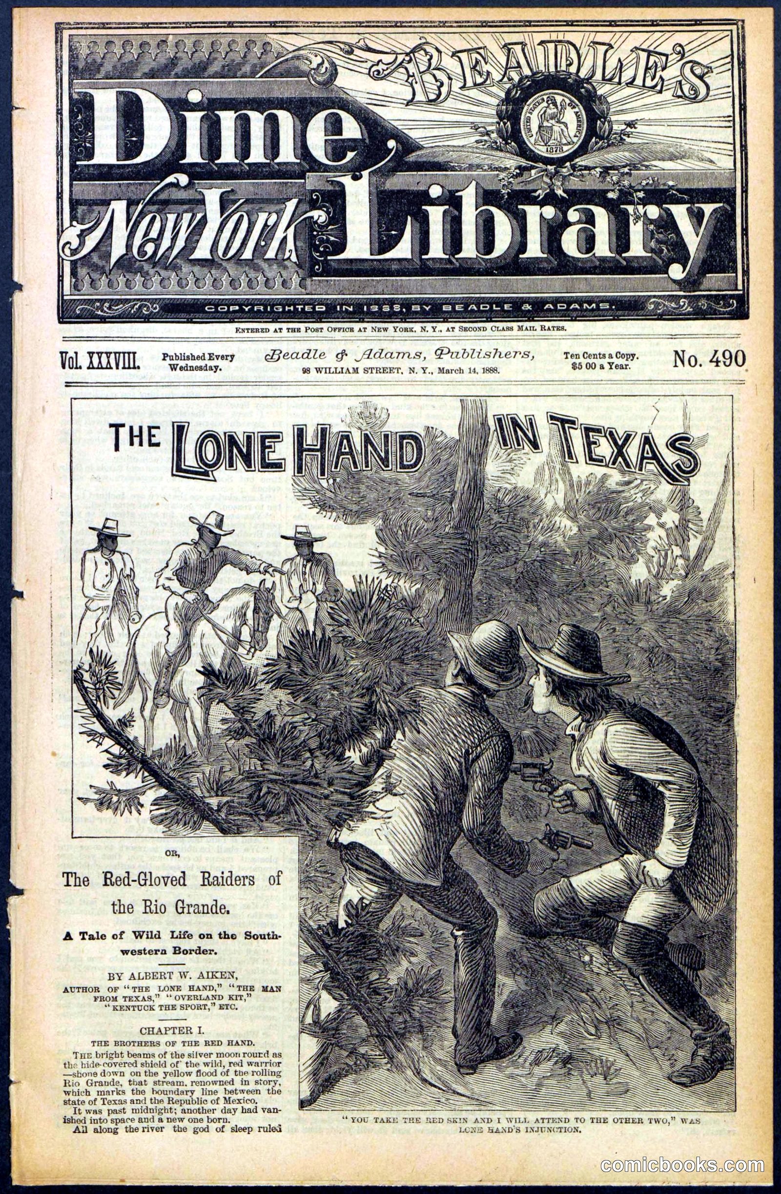 Beadle's Dime Library No. 490: 'The Lone Hand in Texas'