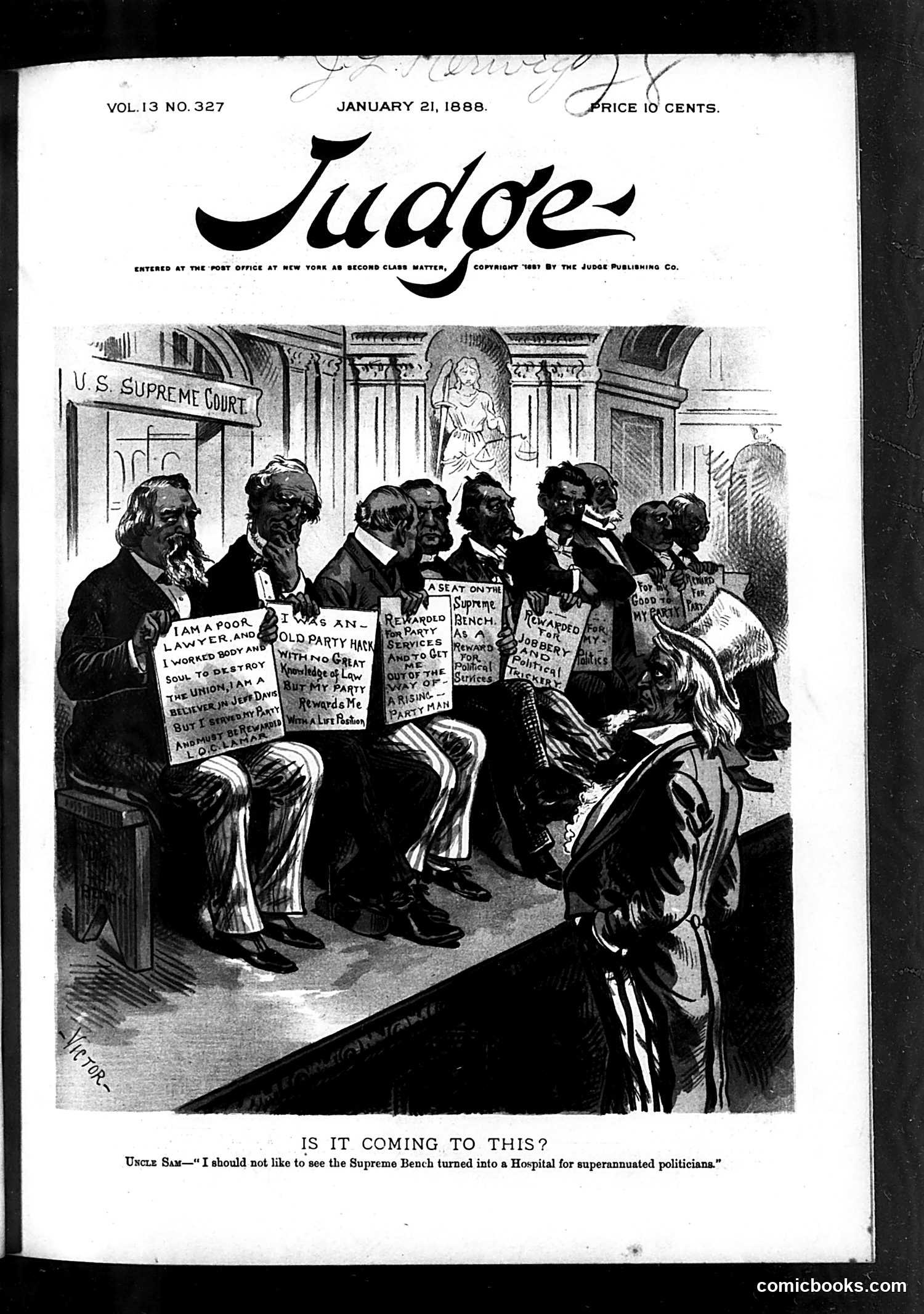 Judge — January 21, 1888 — page 1: Judge, 1888-01-21