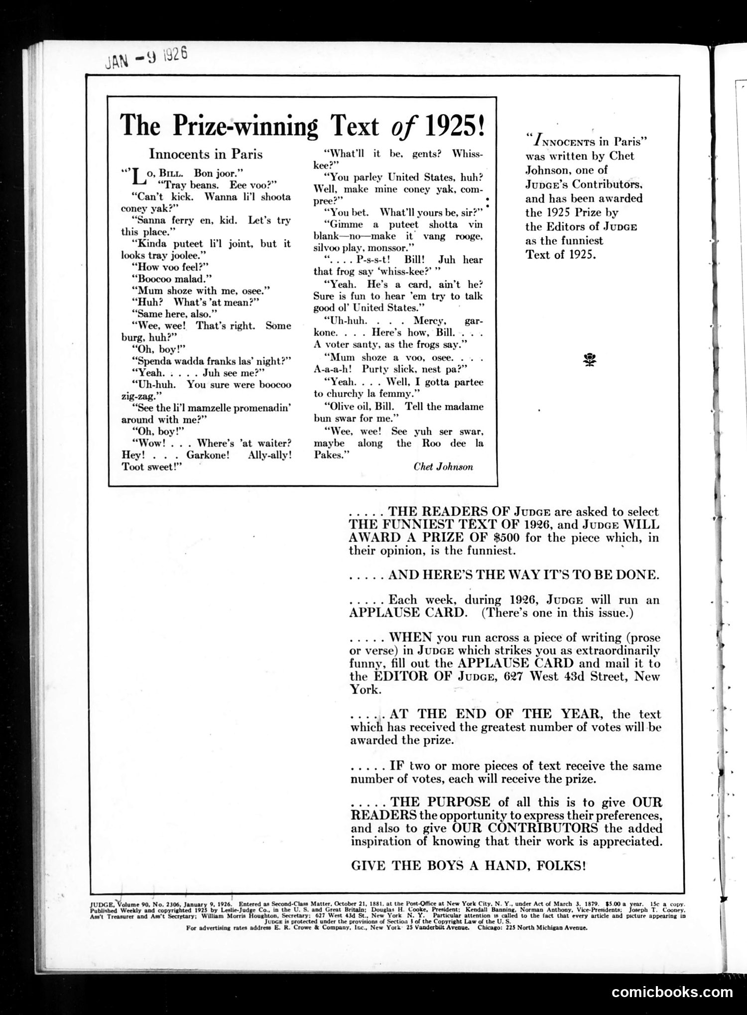 Judge — January 9, 1926 — page 2: Judge, 1926-01-09