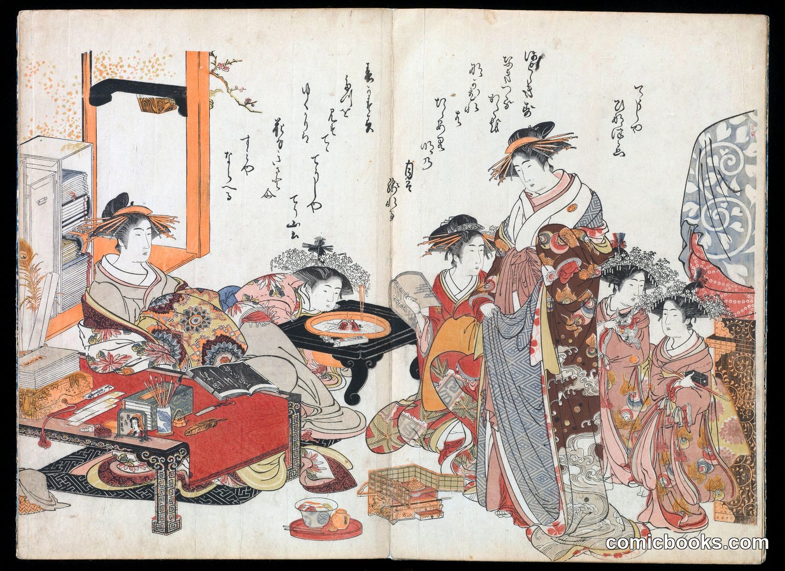 Courtesans of the Yoshiwara, from an Album of Their Verse and Calligraphy