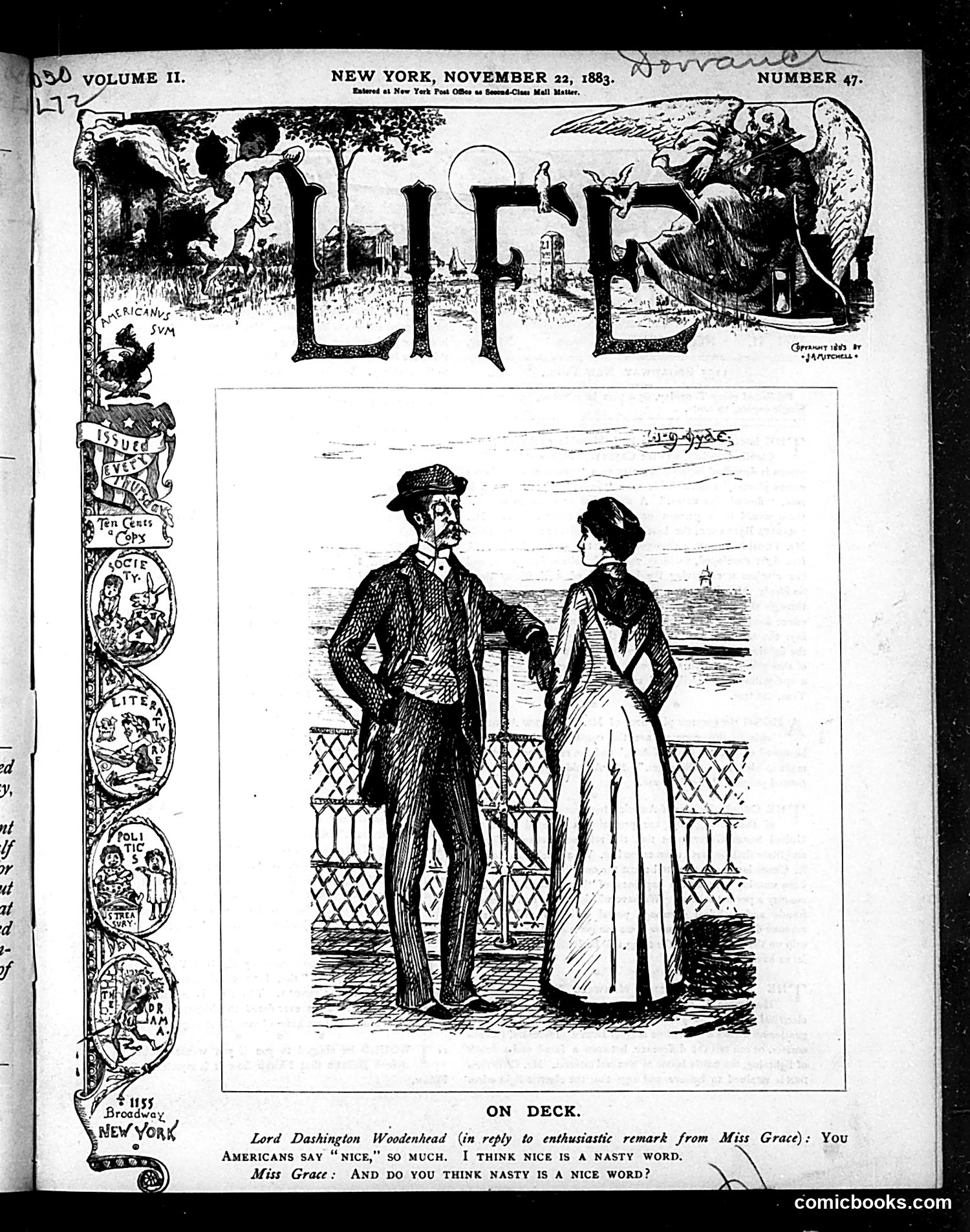 Life — November 22, 1883 — page 1: Life, 1883-11-22