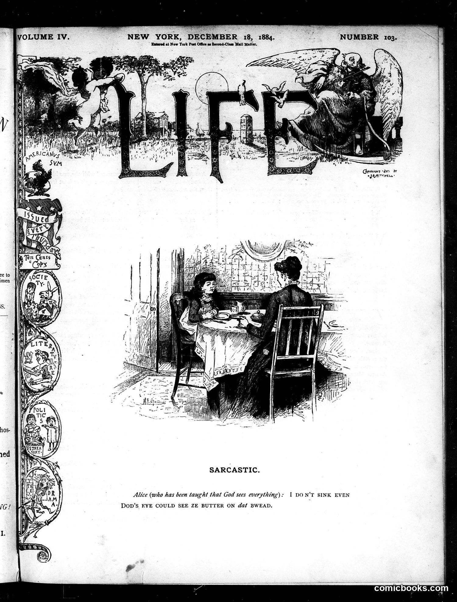 Life — December 18, 1884 — page 1: Life, 1884-12-18