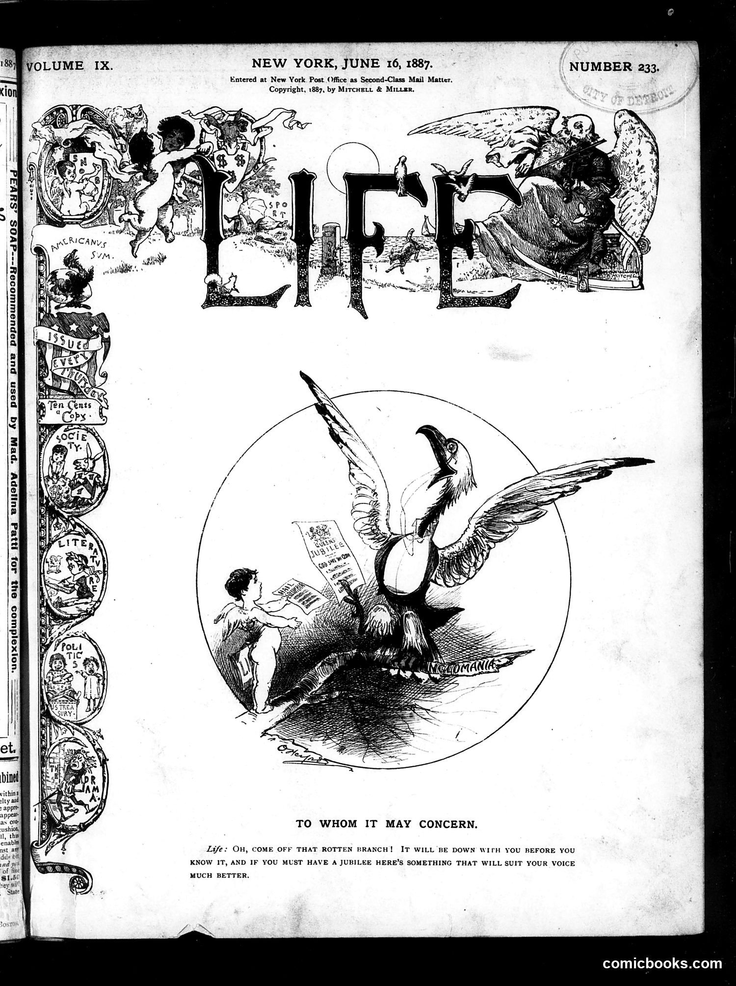 Life — June 16, 1887 — page 1: Life, 1887-06-16