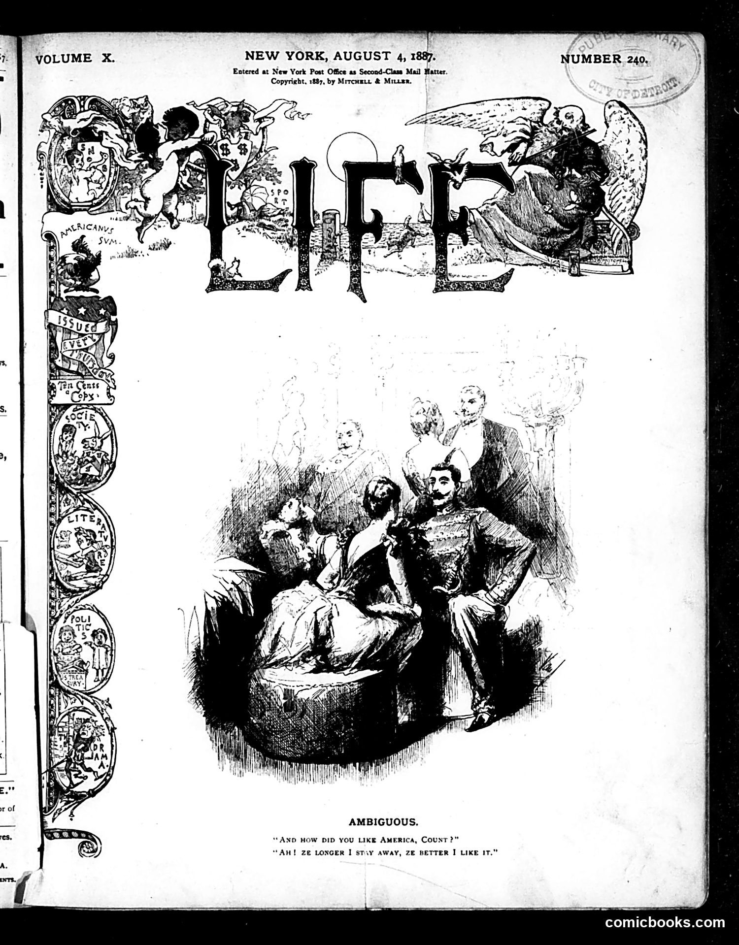 Life — August 4, 1887 — page 1: Life, 1887-08-04
