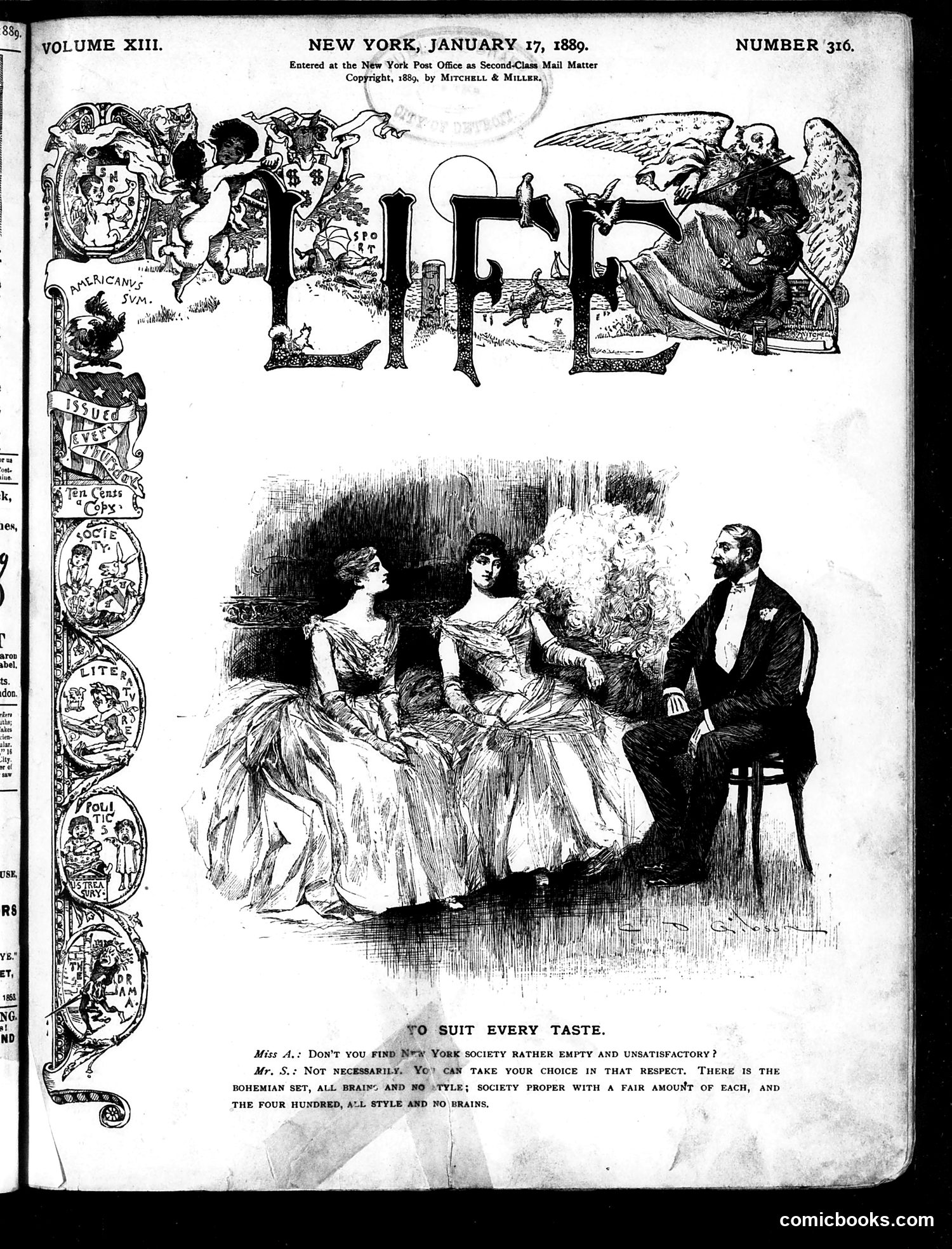 Life — January 17, 1889 — page 1: Life, 1889-01-17