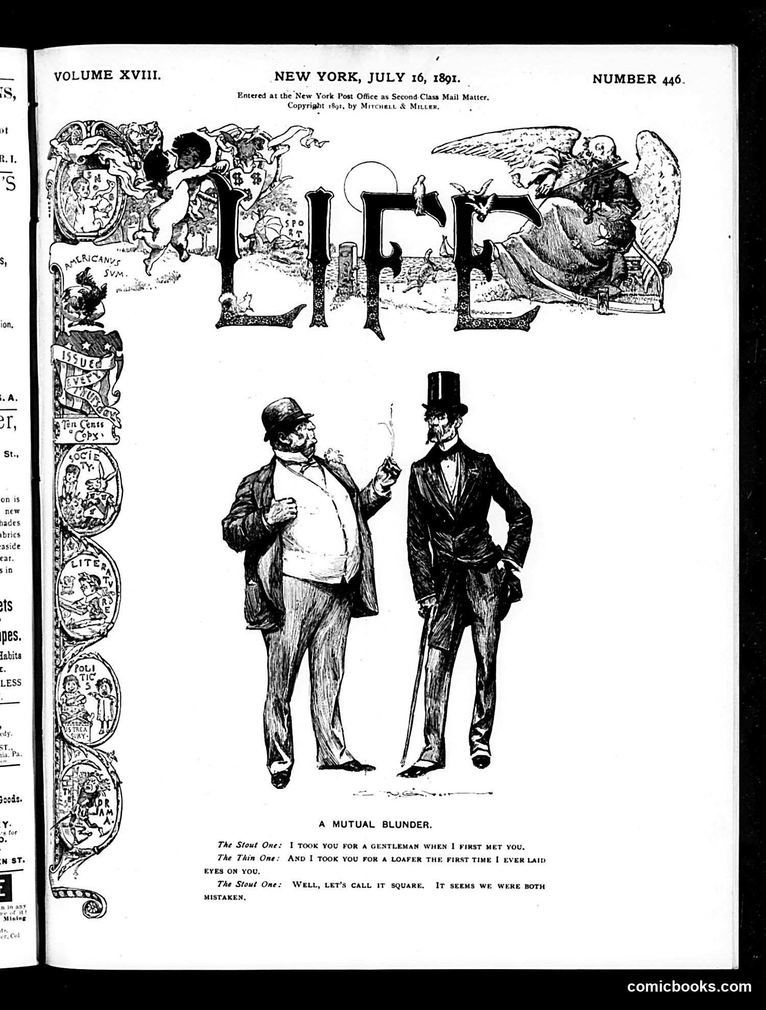 Life — July 16, 1891 — page 1: Life, 1891-07-16