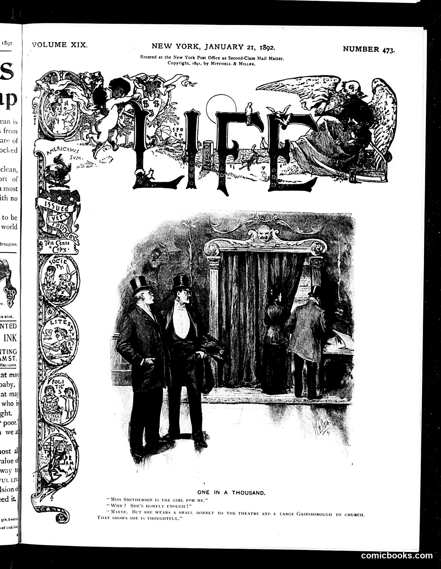 Life — January 21, 1892 — page 1: Life, 1892-01-21