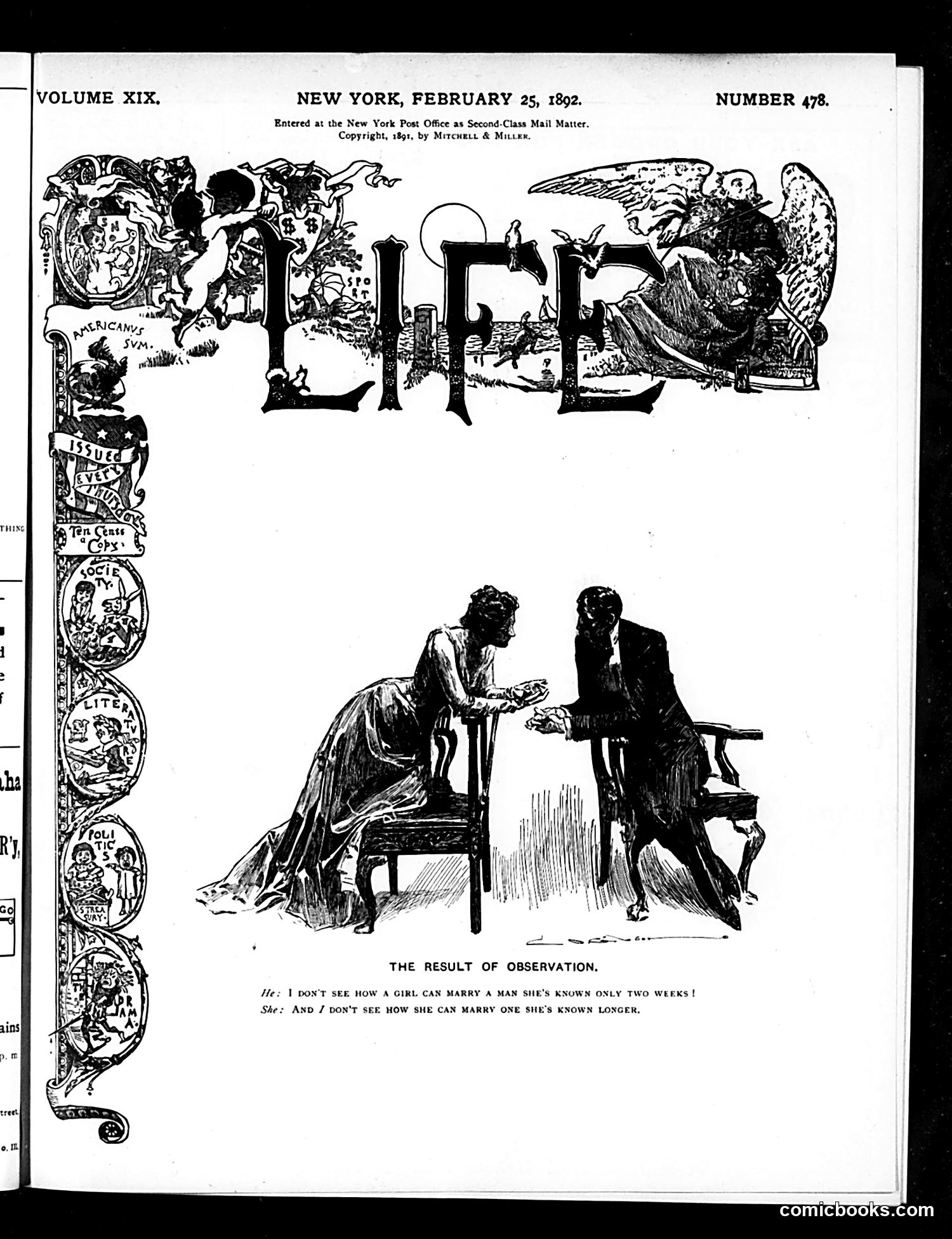 Life — February 25, 1892 — page 1: Life, 1892-02-25