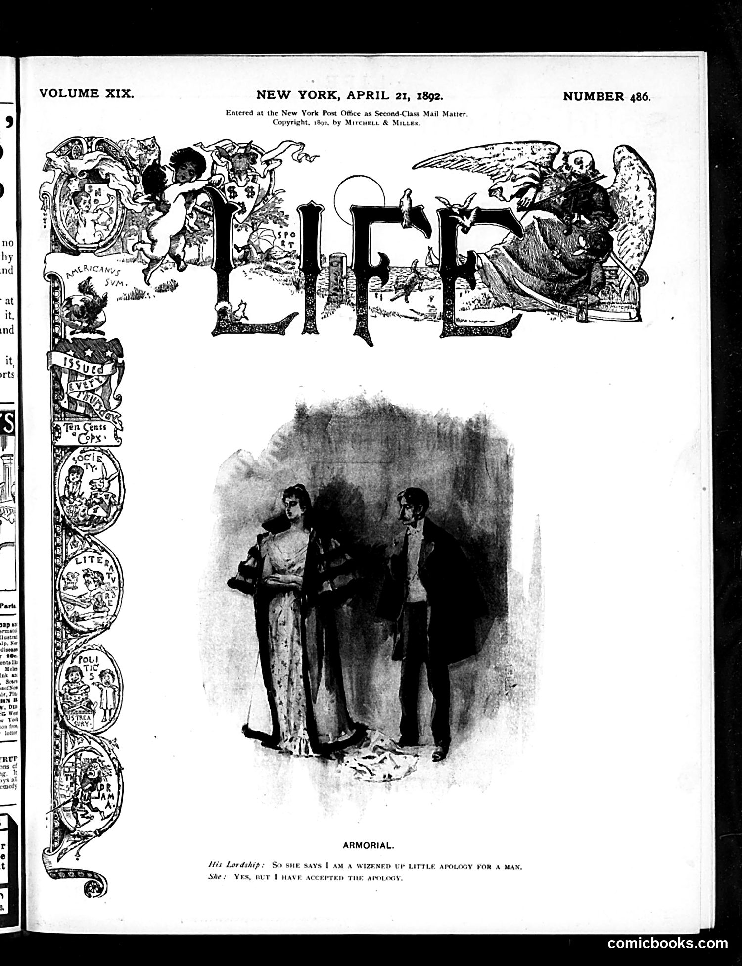 Life — April 21, 1892 — page 1: Life, 1892-04-21