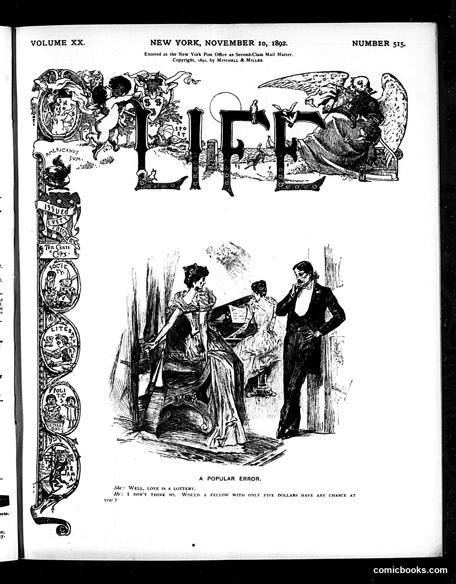 Life — November 10, 1892 — page 1: Life, 1892-11-10