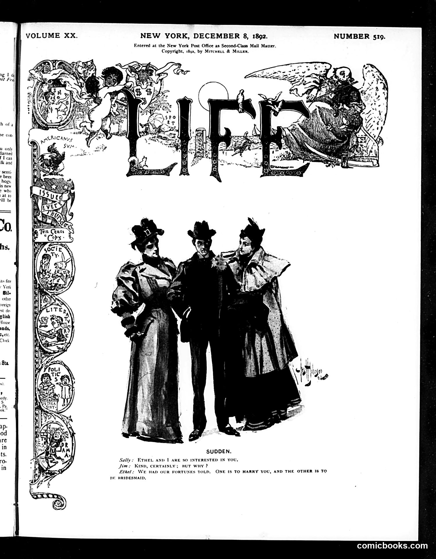 Life — December 8, 1892 — page 1: Life, 1892-12-08