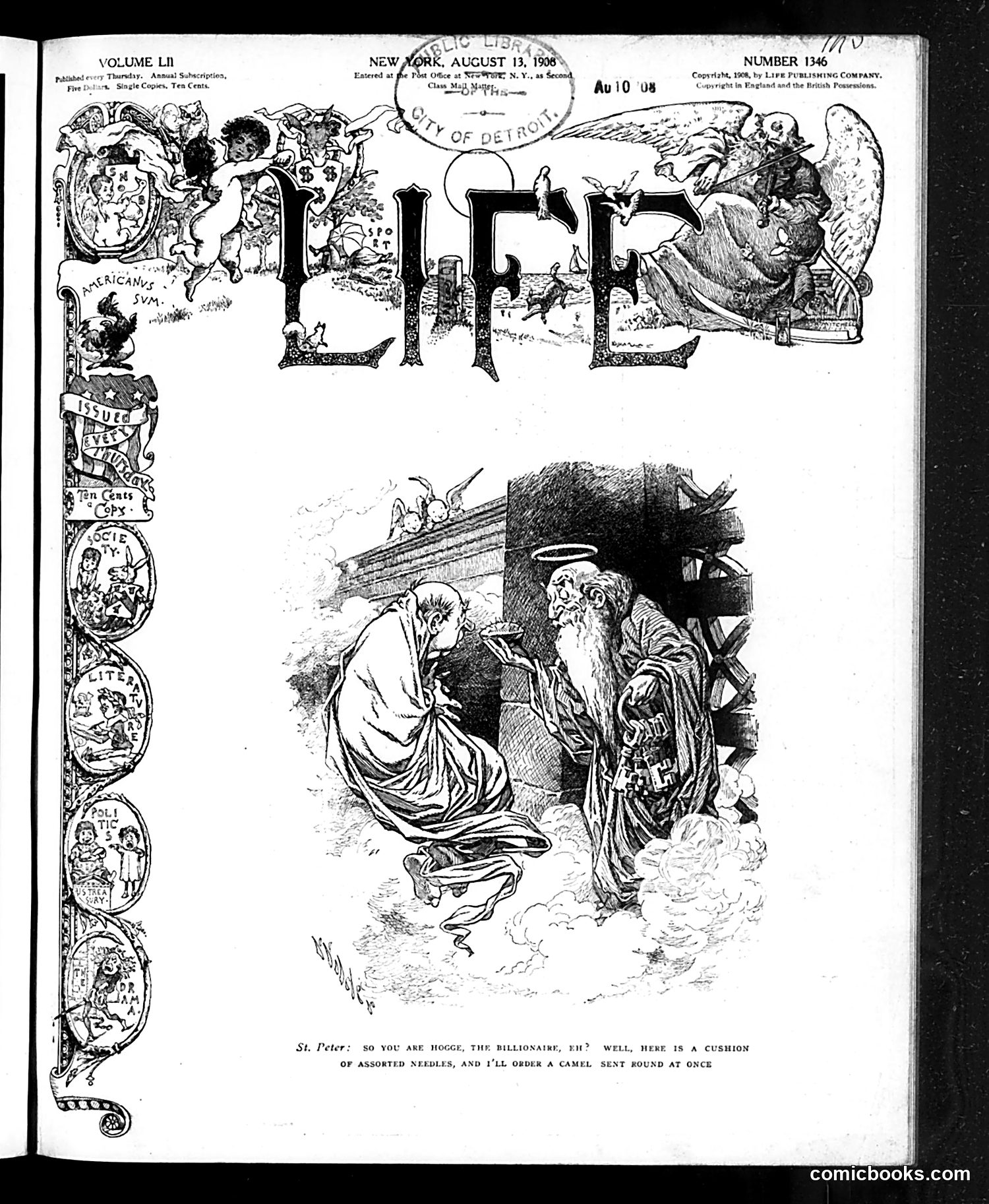 Life — August 13, 1908 — page 1: Life, 1908-08-13