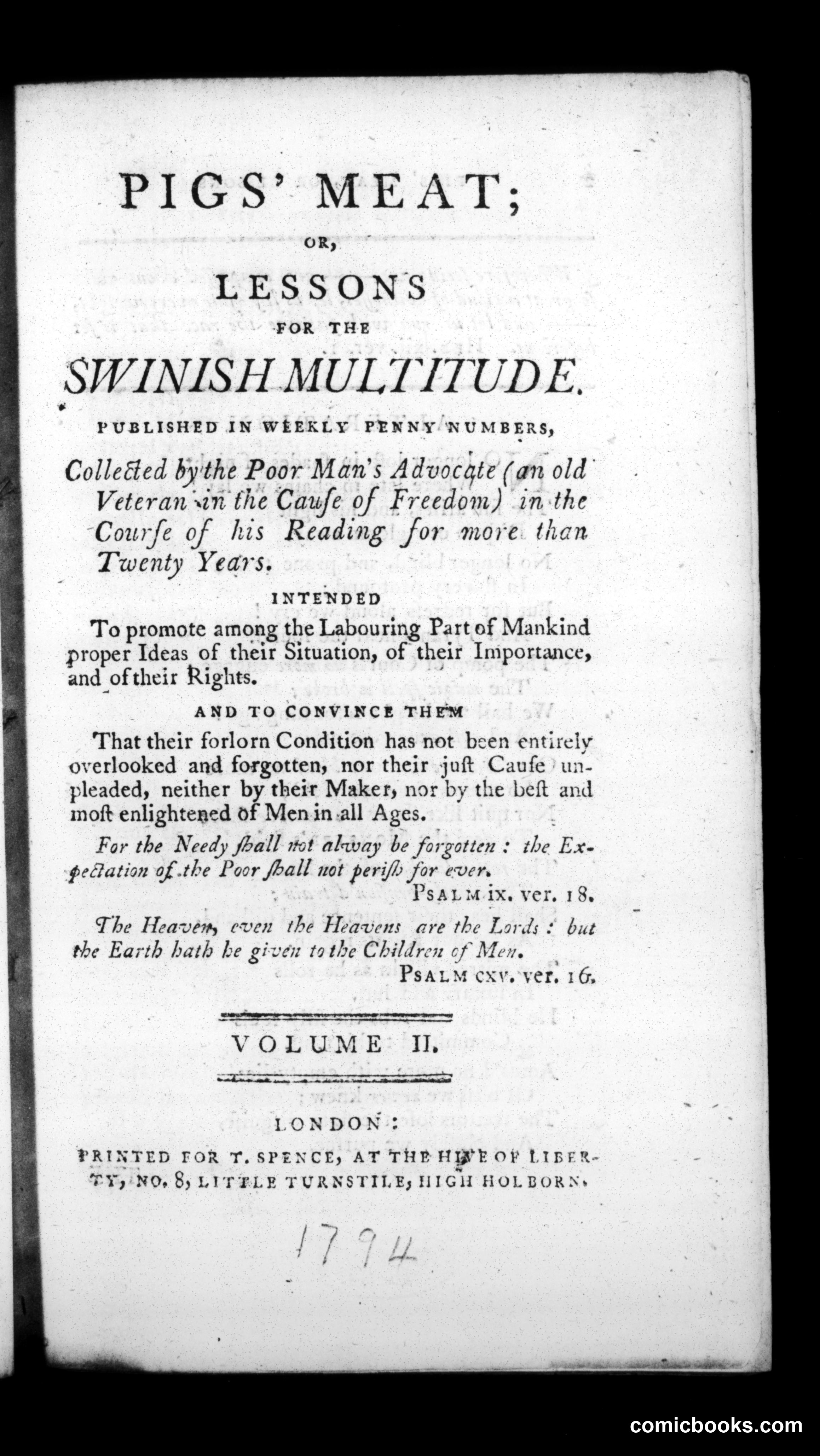 Pigs' Meat; or, Lessons for the Swinish Multitude, Volume II