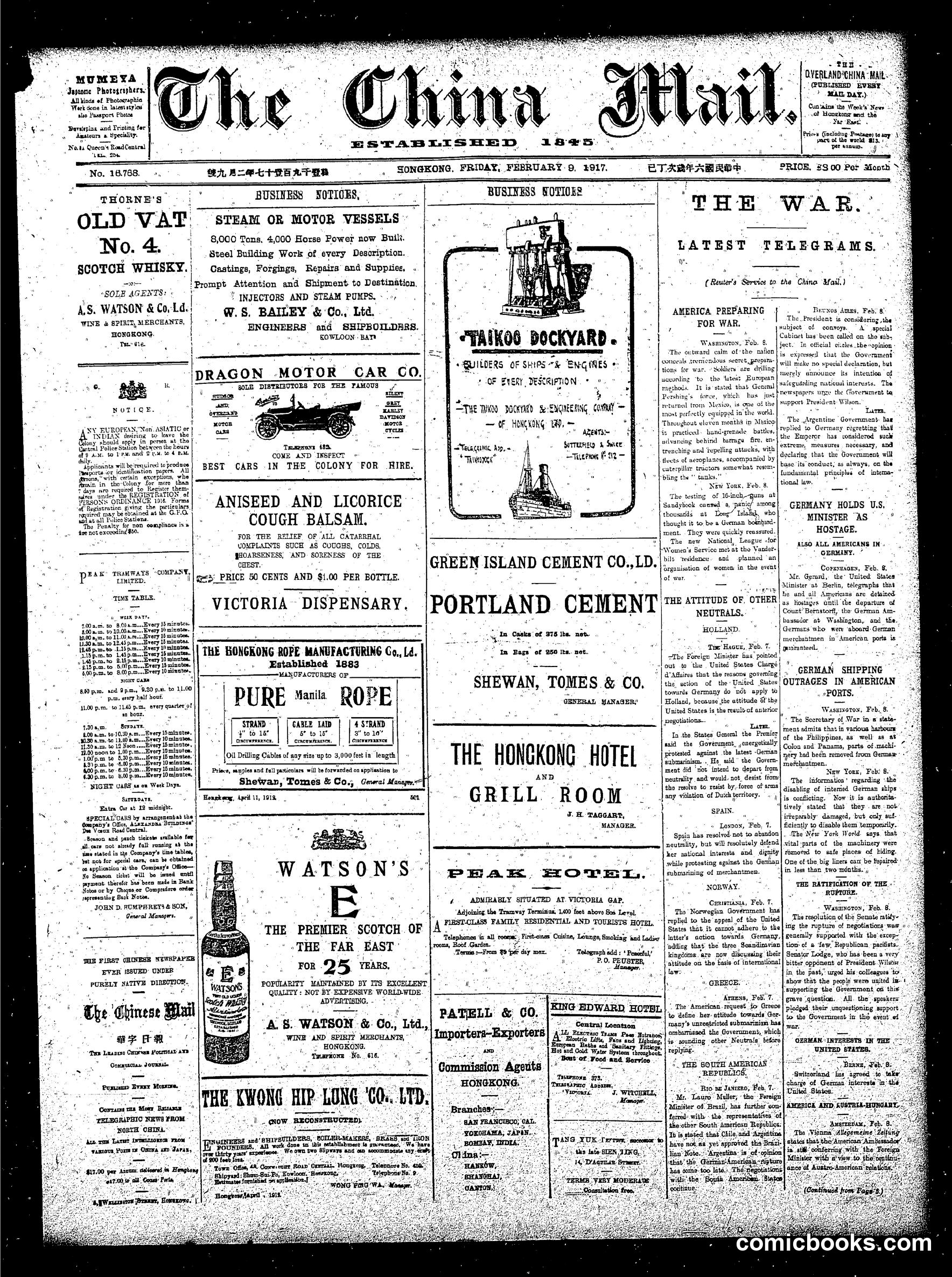 The China Mail, 9 February 1917