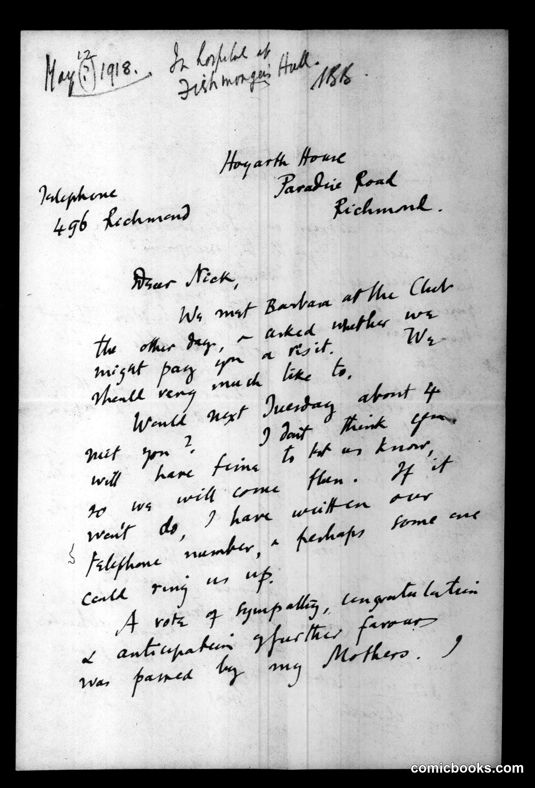 Autograph Letters from Virginia Woolf to Nick Bagenal