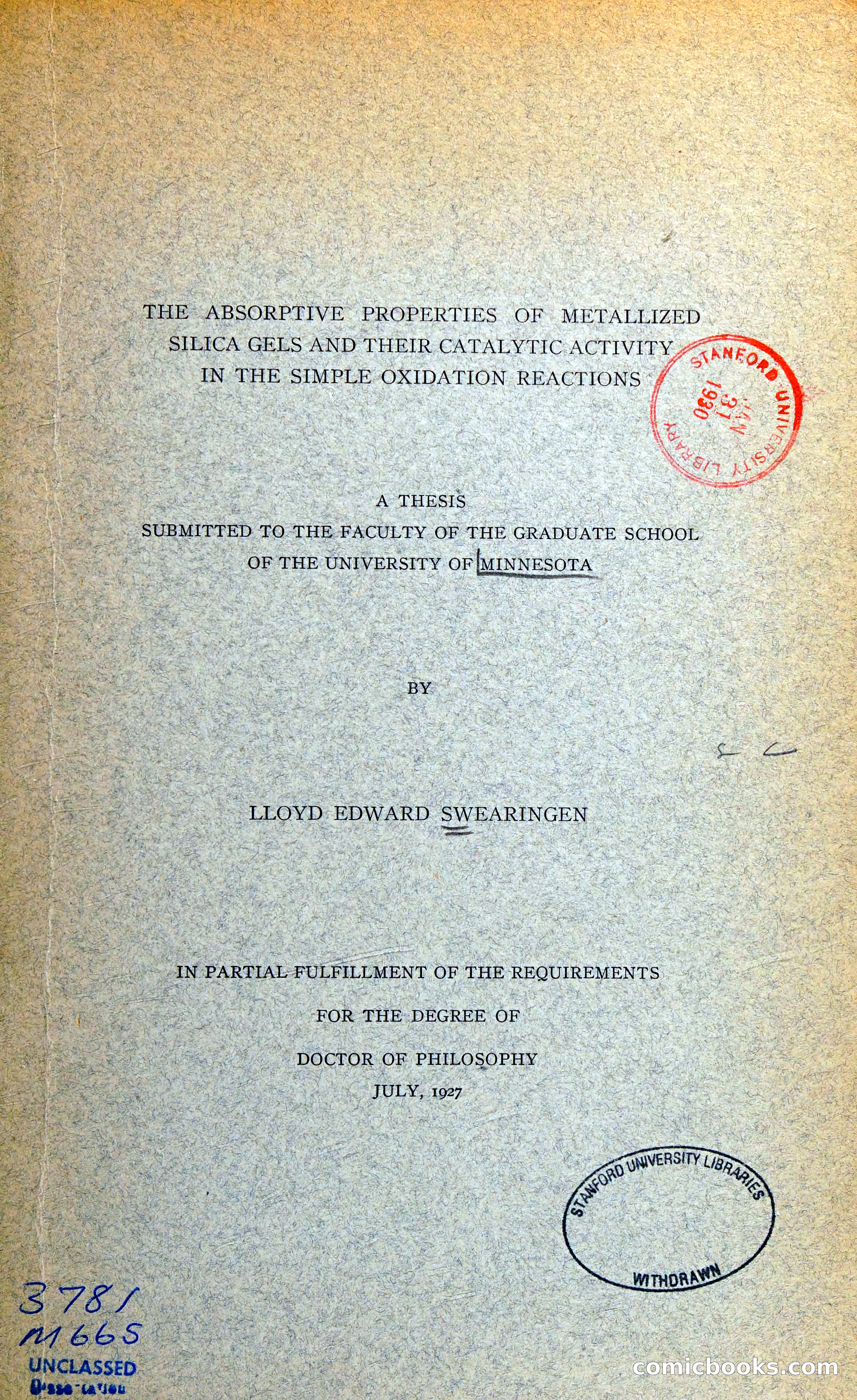 Doctoral Thesis Cover Page — page 1: Penny Dreadfuls, 1927