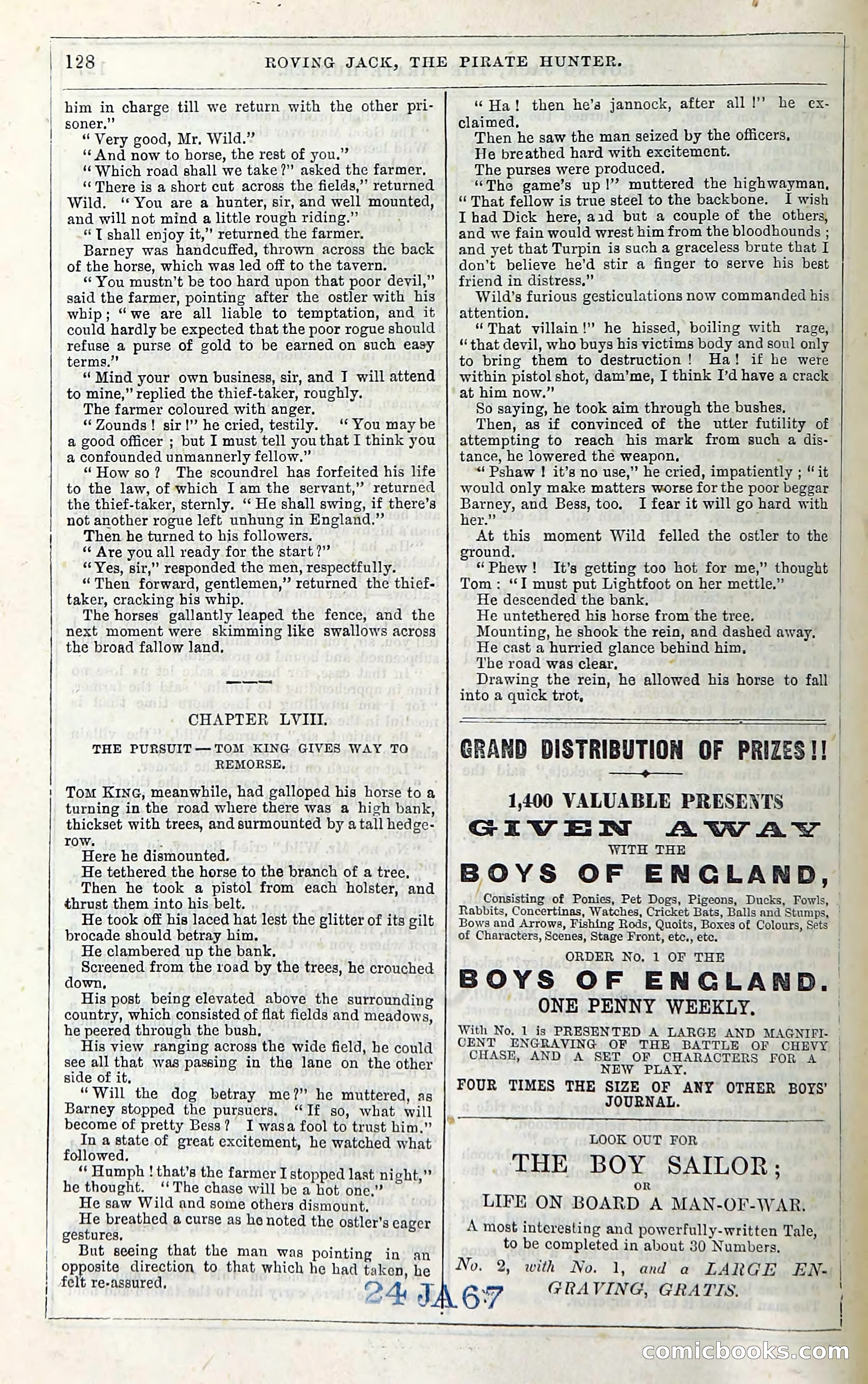 Roving Jack, The Pirate Hunter — page 108: Penny Dreadfuls, 1867