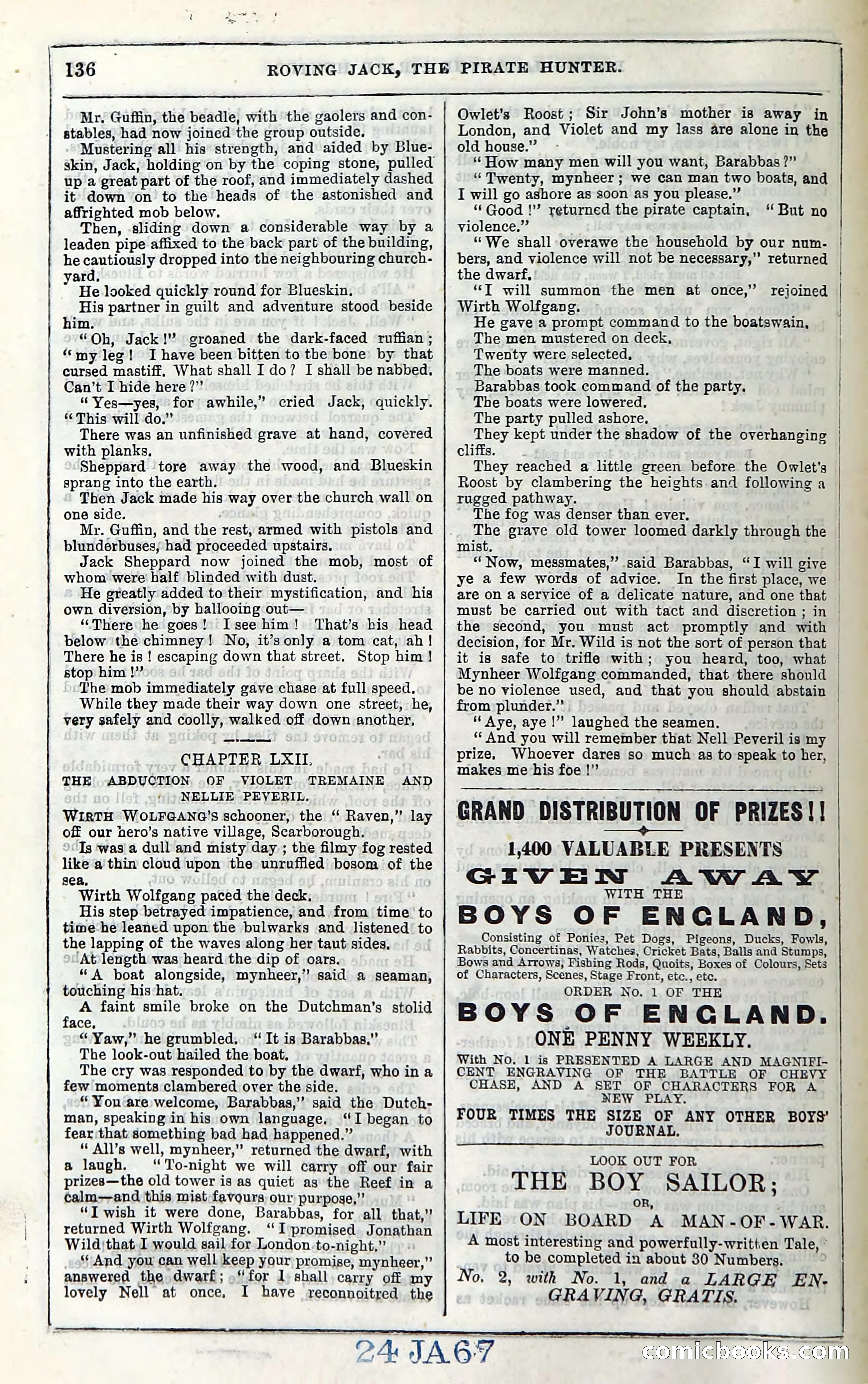 Roving Jack, The Pirate Hunter — page 116: Penny Dreadfuls, 1867