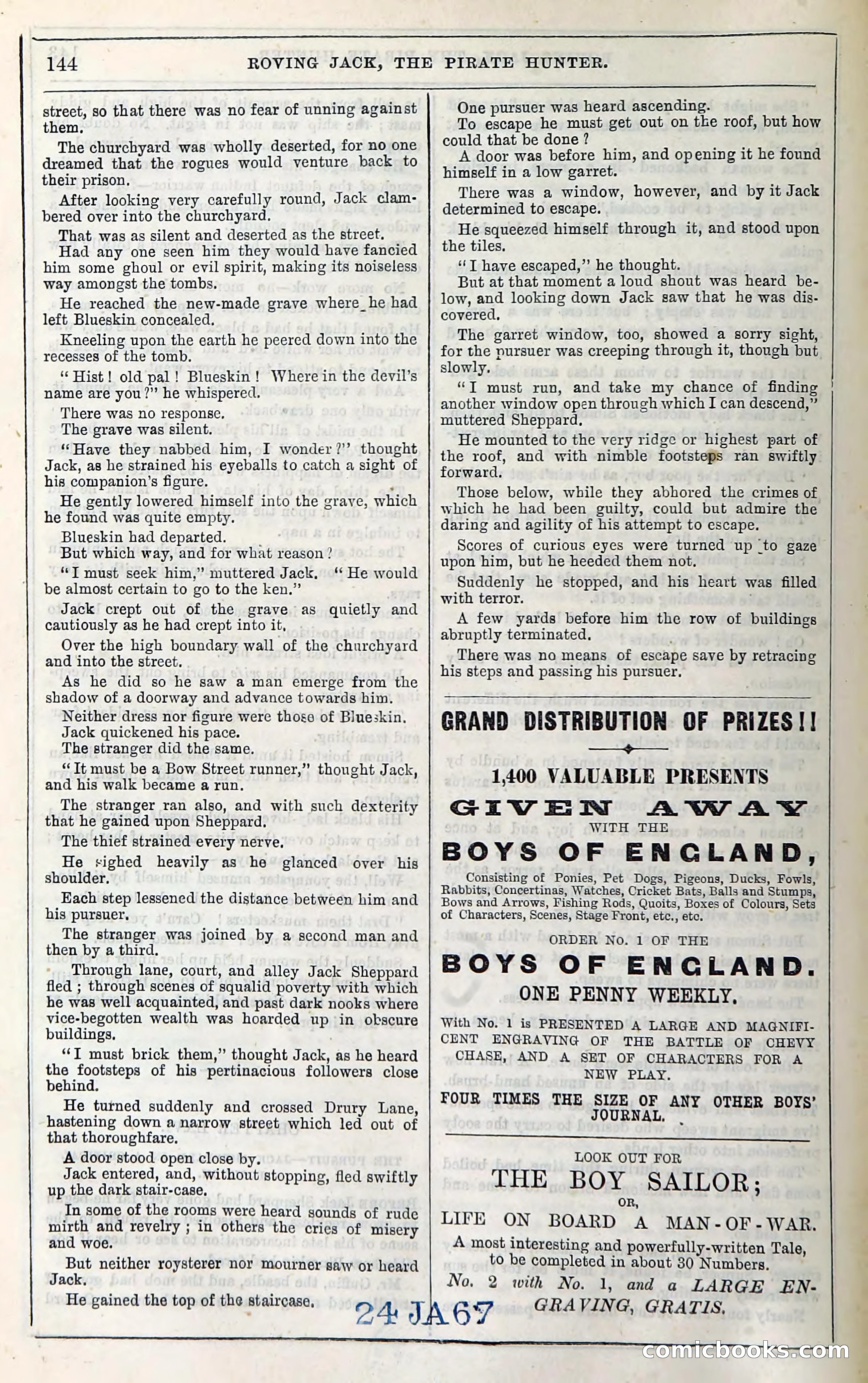 Roving Jack, The Pirate Hunter — page 124: Penny Dreadfuls, 1867