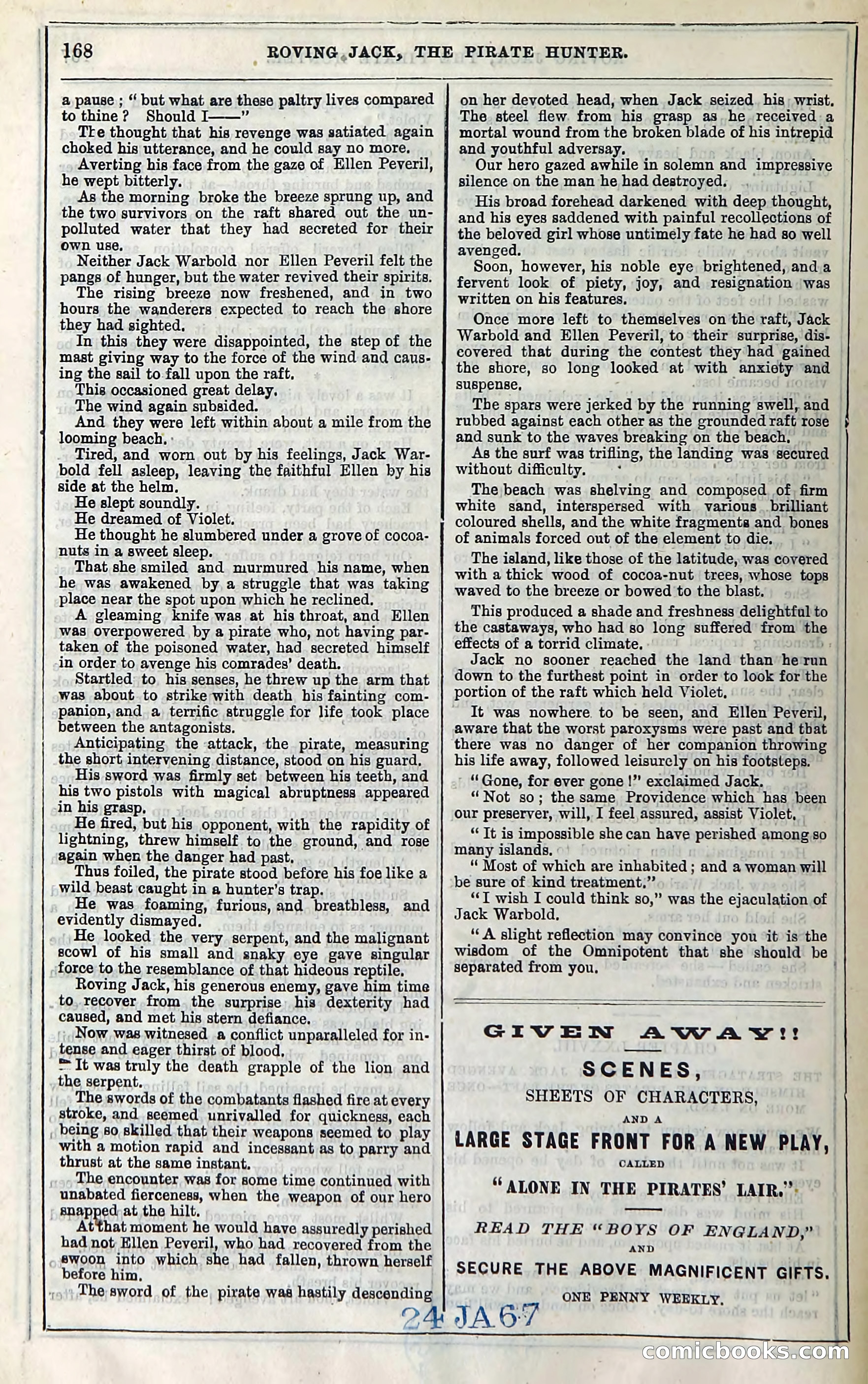 Roving Jack, The Pirate Hunter — page 148: Penny Dreadfuls, 1867