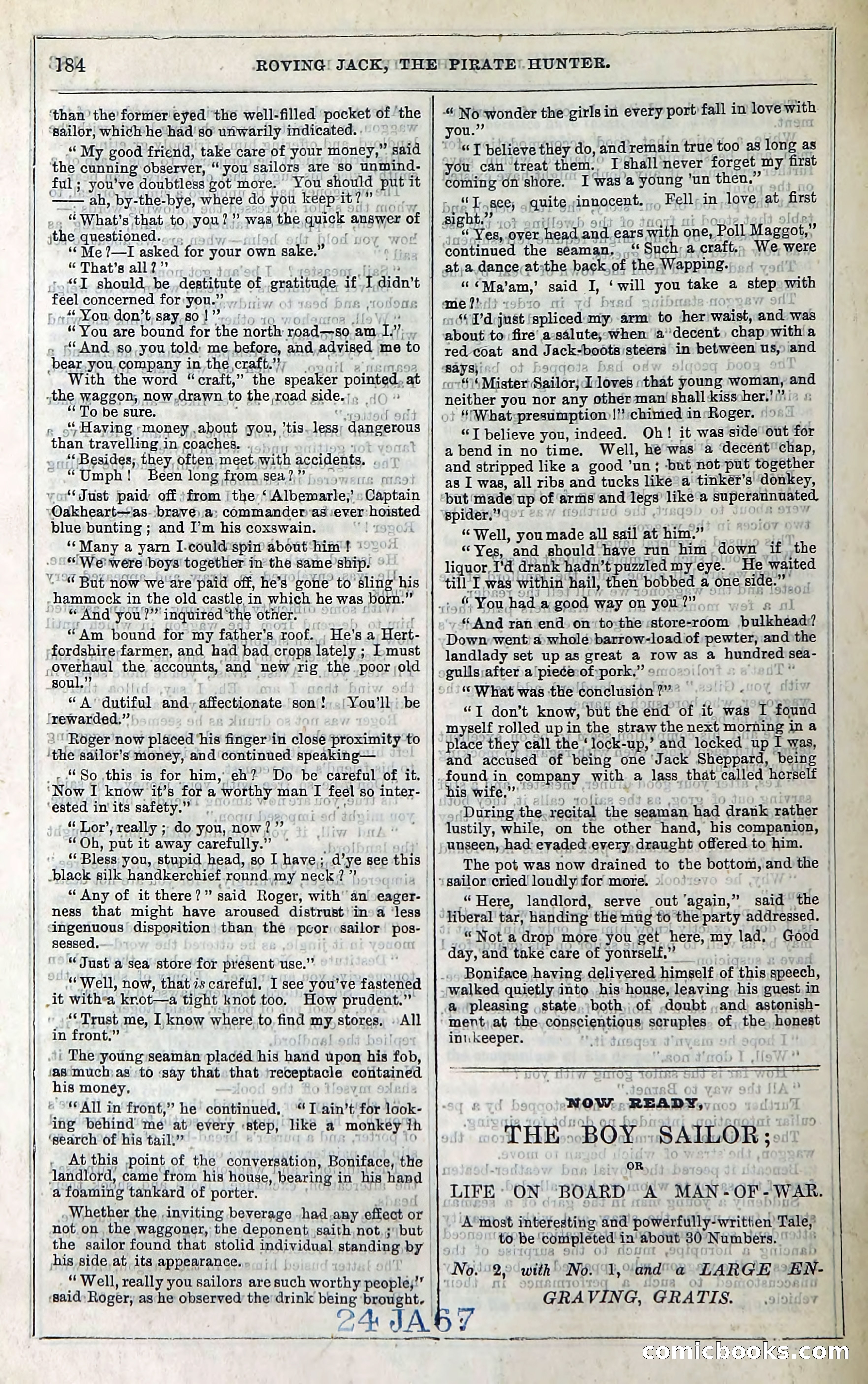 Roving Jack, The Pirate Hunter — page 164: Penny Dreadfuls, 1867