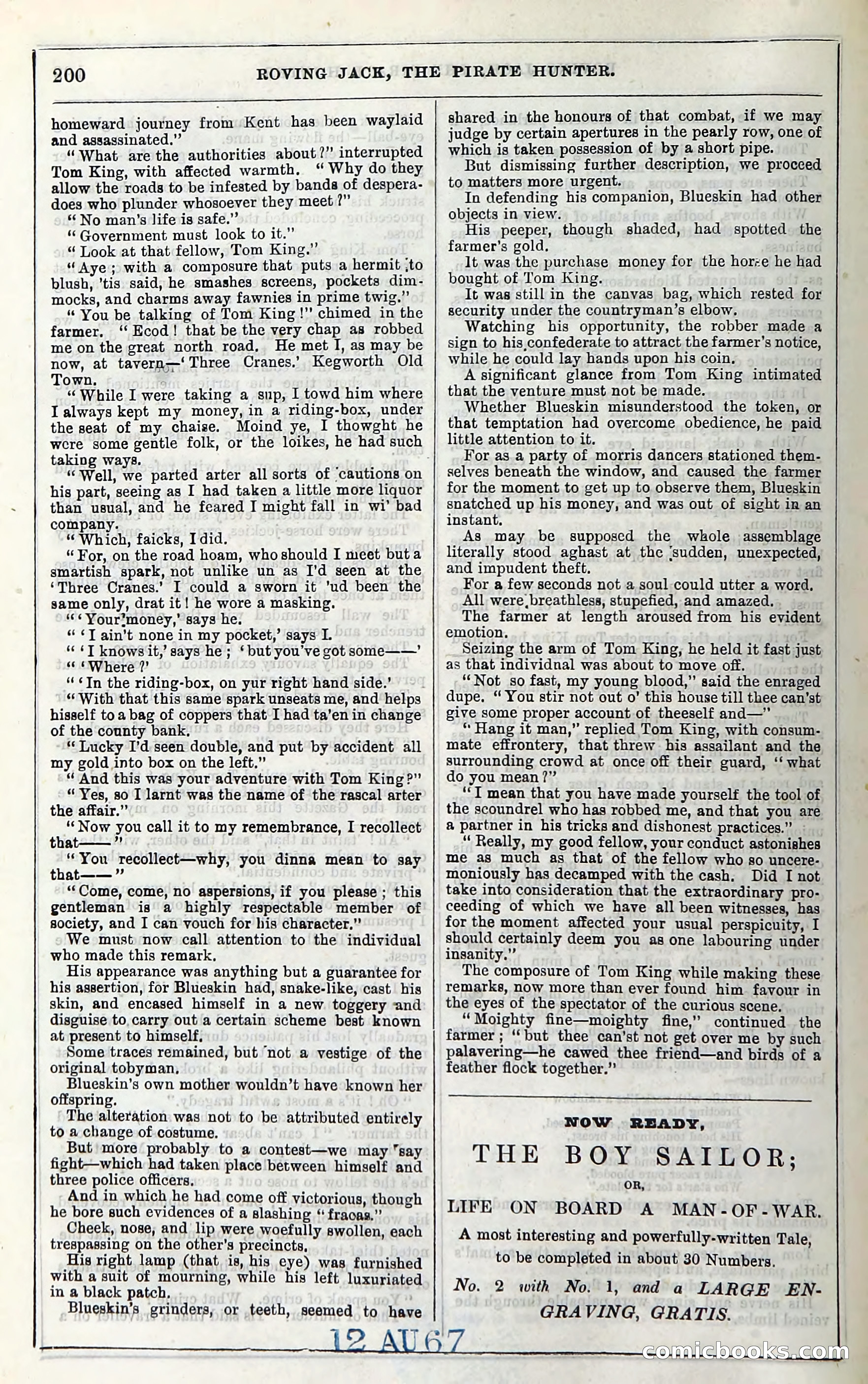 Roving Jack, The Pirate Hunter — page 180: Penny Dreadfuls, 1867