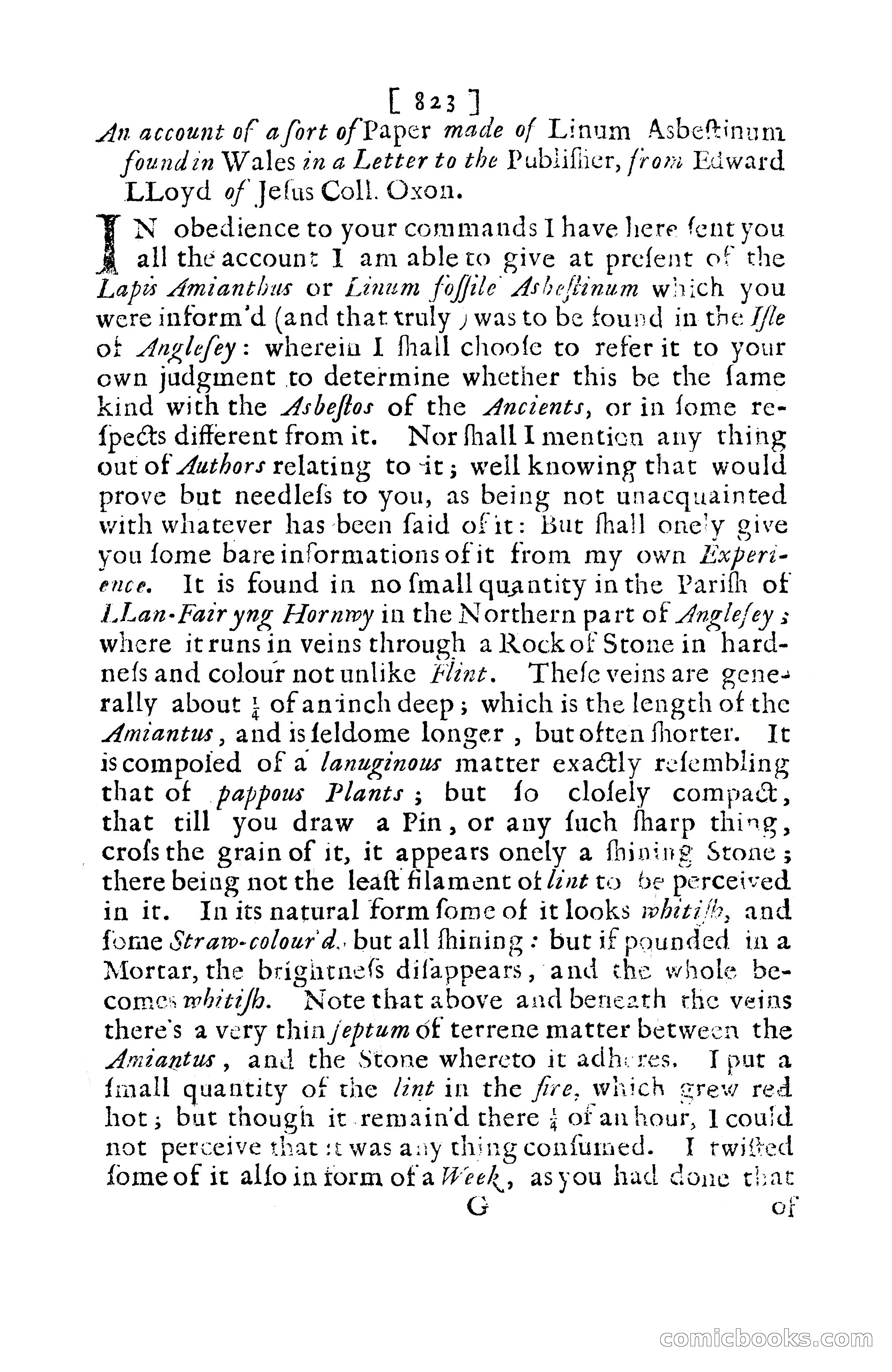 An Account of a Sort of Paper Made of Linum Asbestinum Found in Wales — page 2: Penny Dreadfuls, 1684