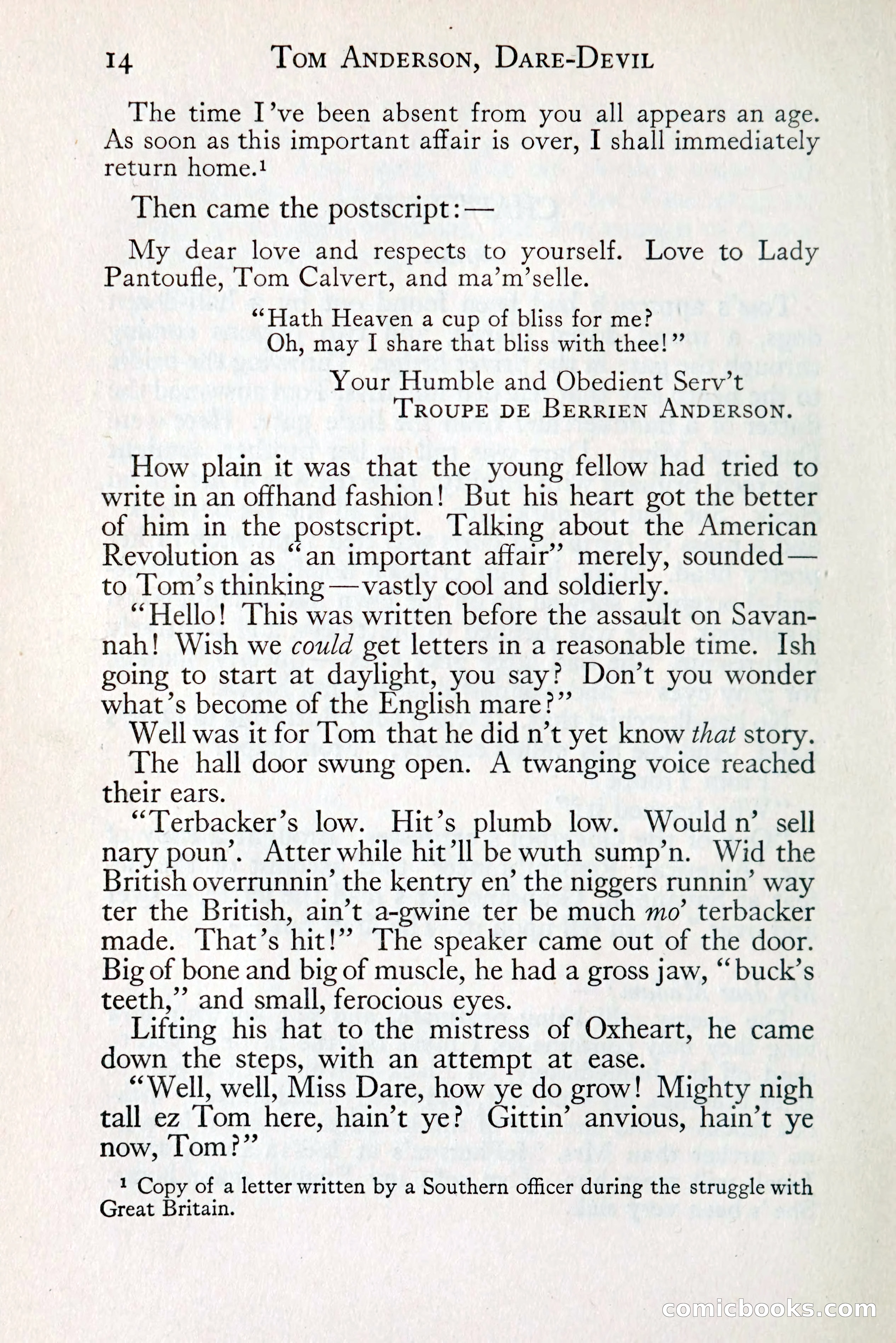 Tom Anderson, Dare-Devil: A Young Virginian in the Revolution — page 30: Penny Dreadfuls, 1916