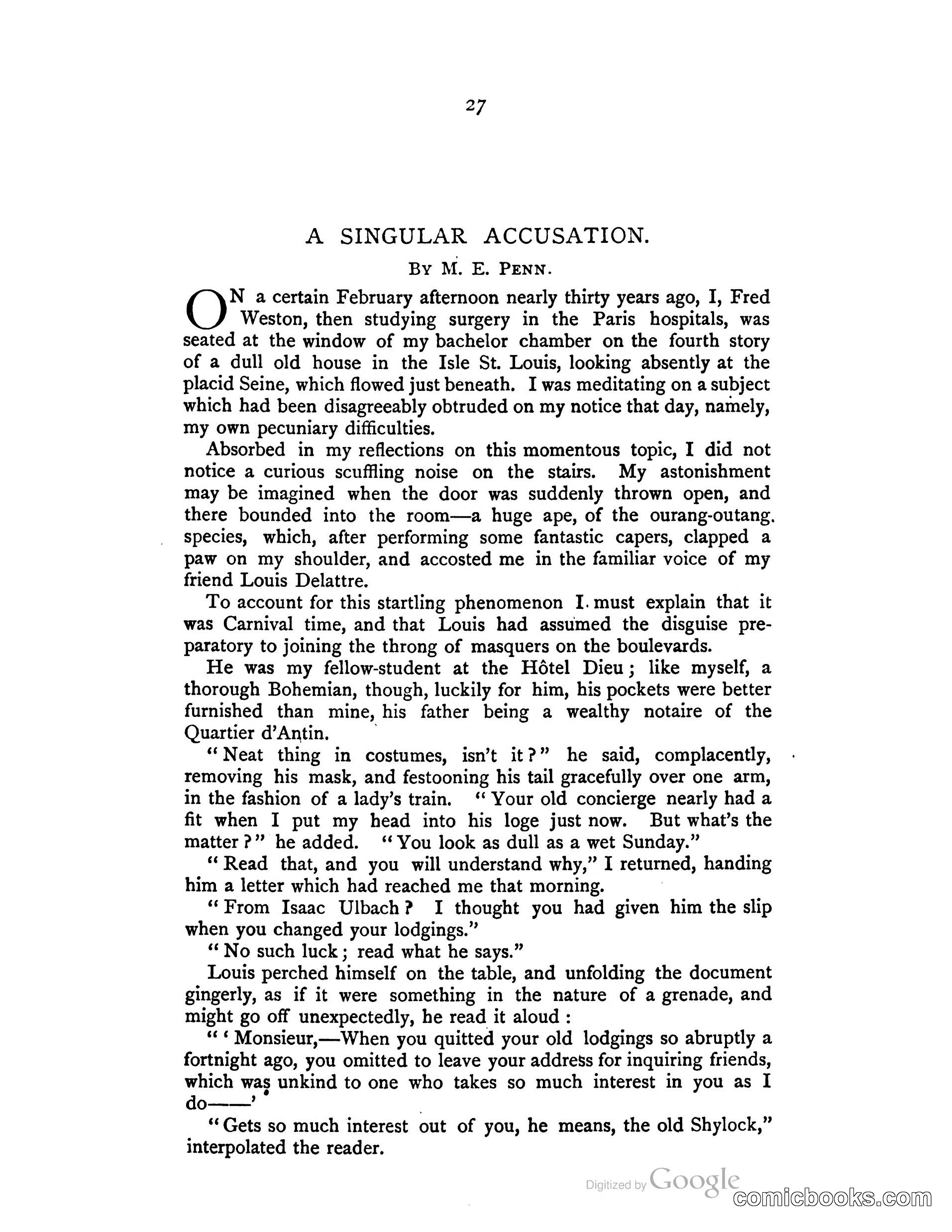 A Singular Accusation by M. E. Penn — The Argosy