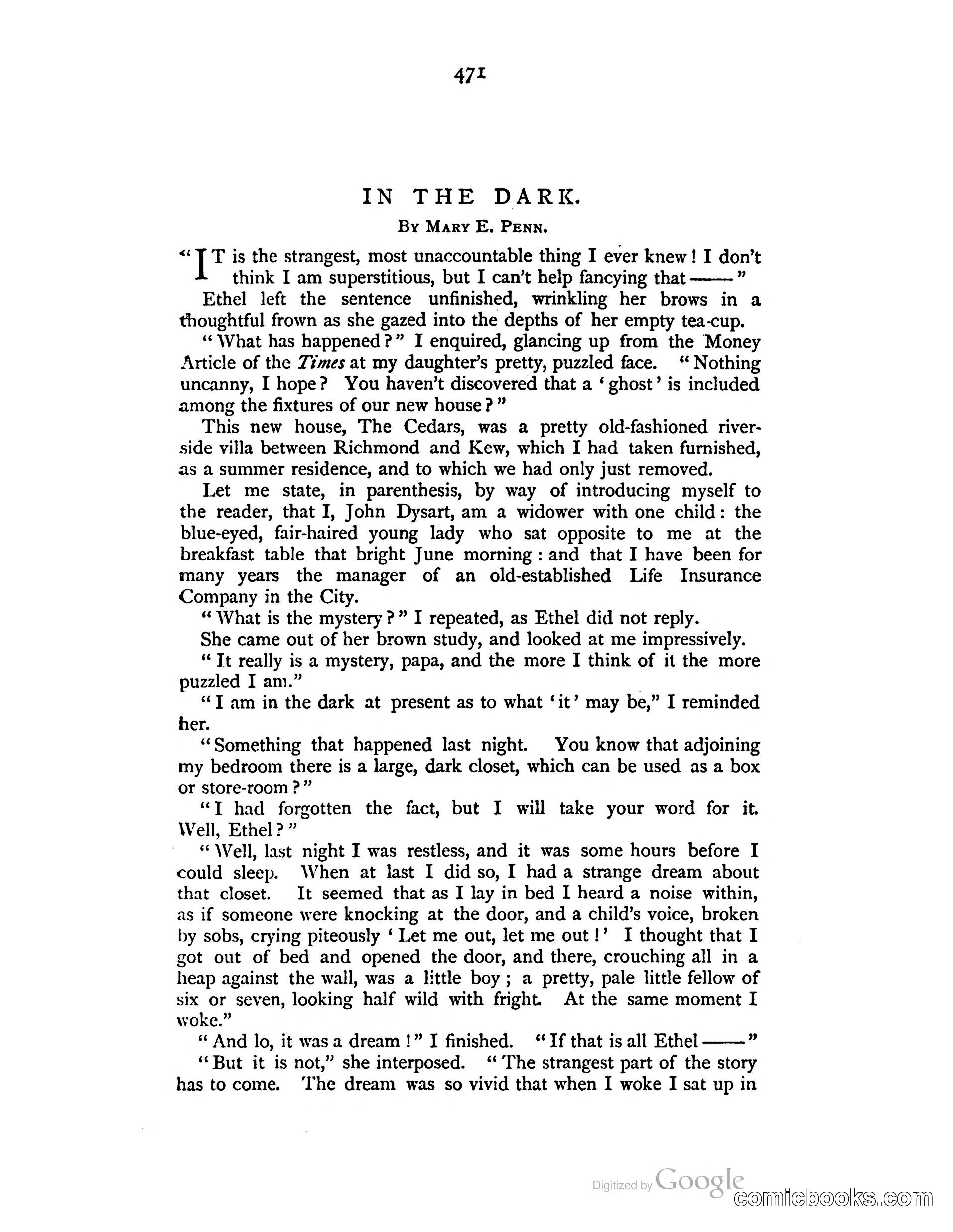 "In the Dark" by Mary E. Penn, *The Argosy*