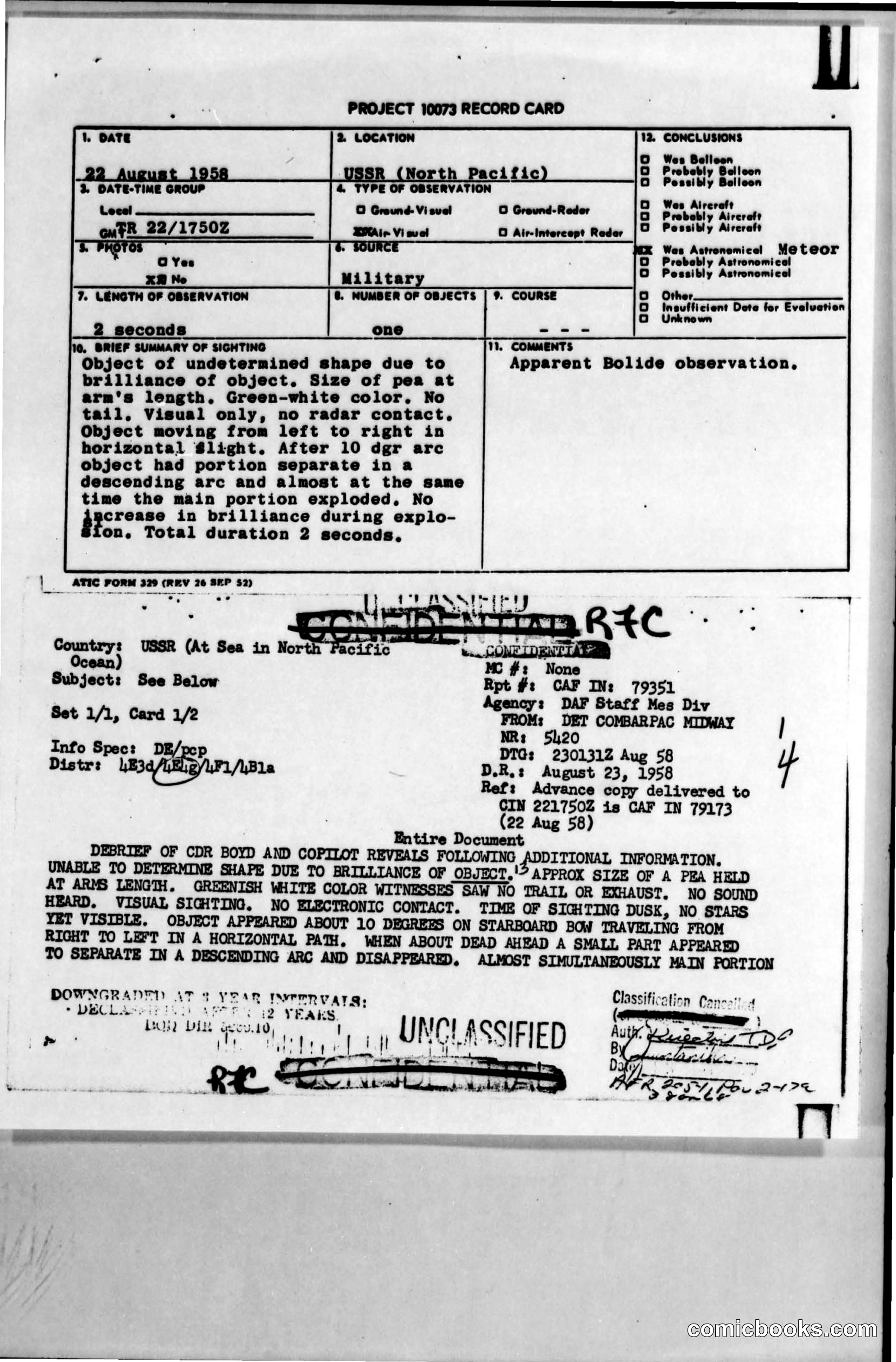 Project 1073 Record Card