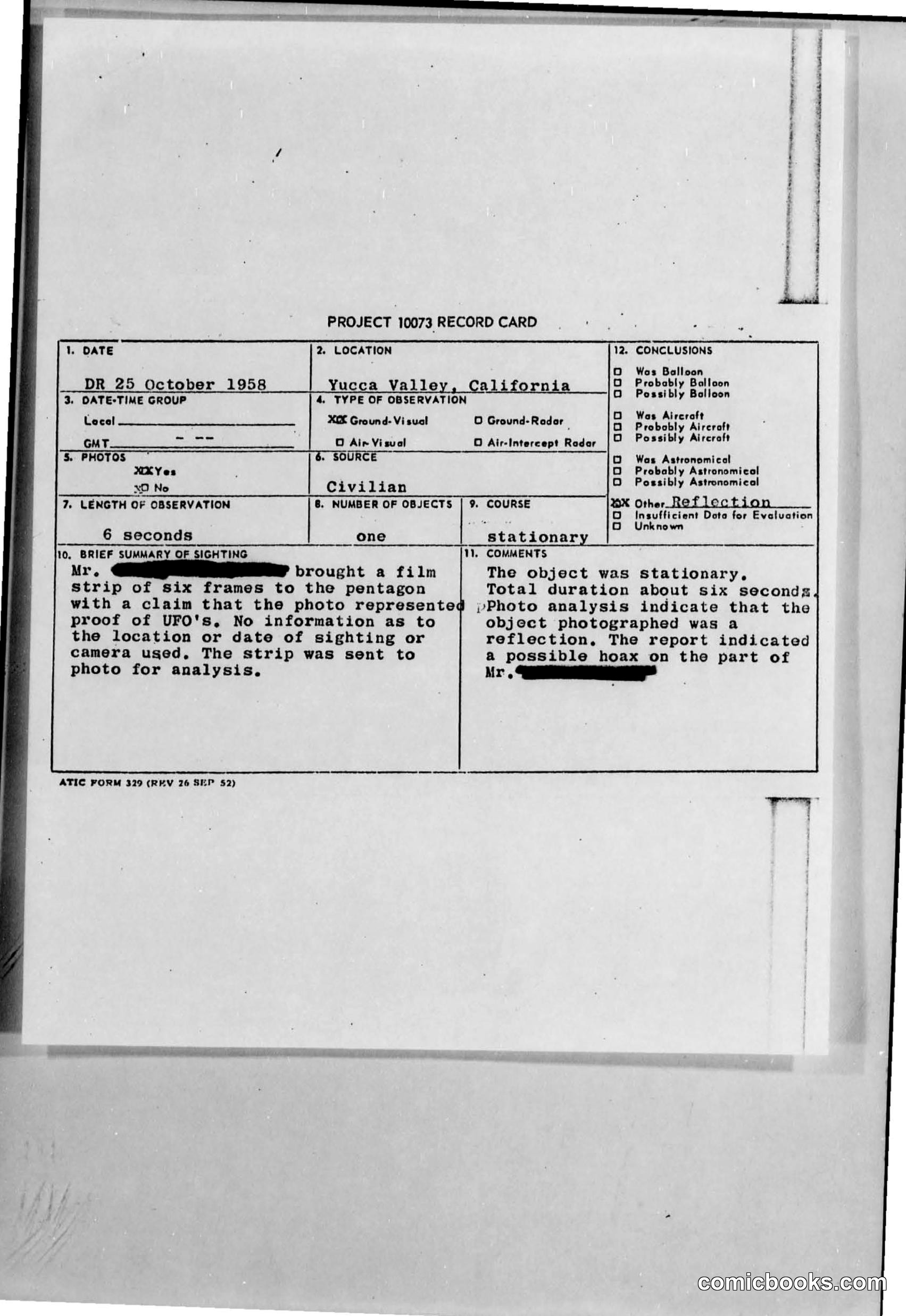 Project 10073 Record Card