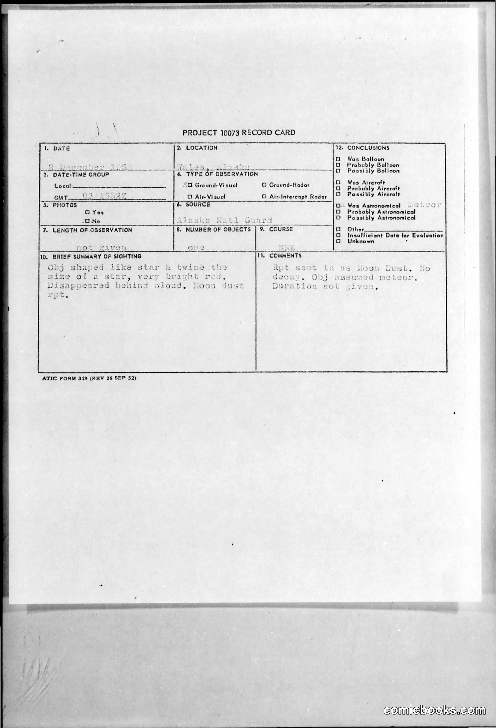 PROJECT 10073 Record Card