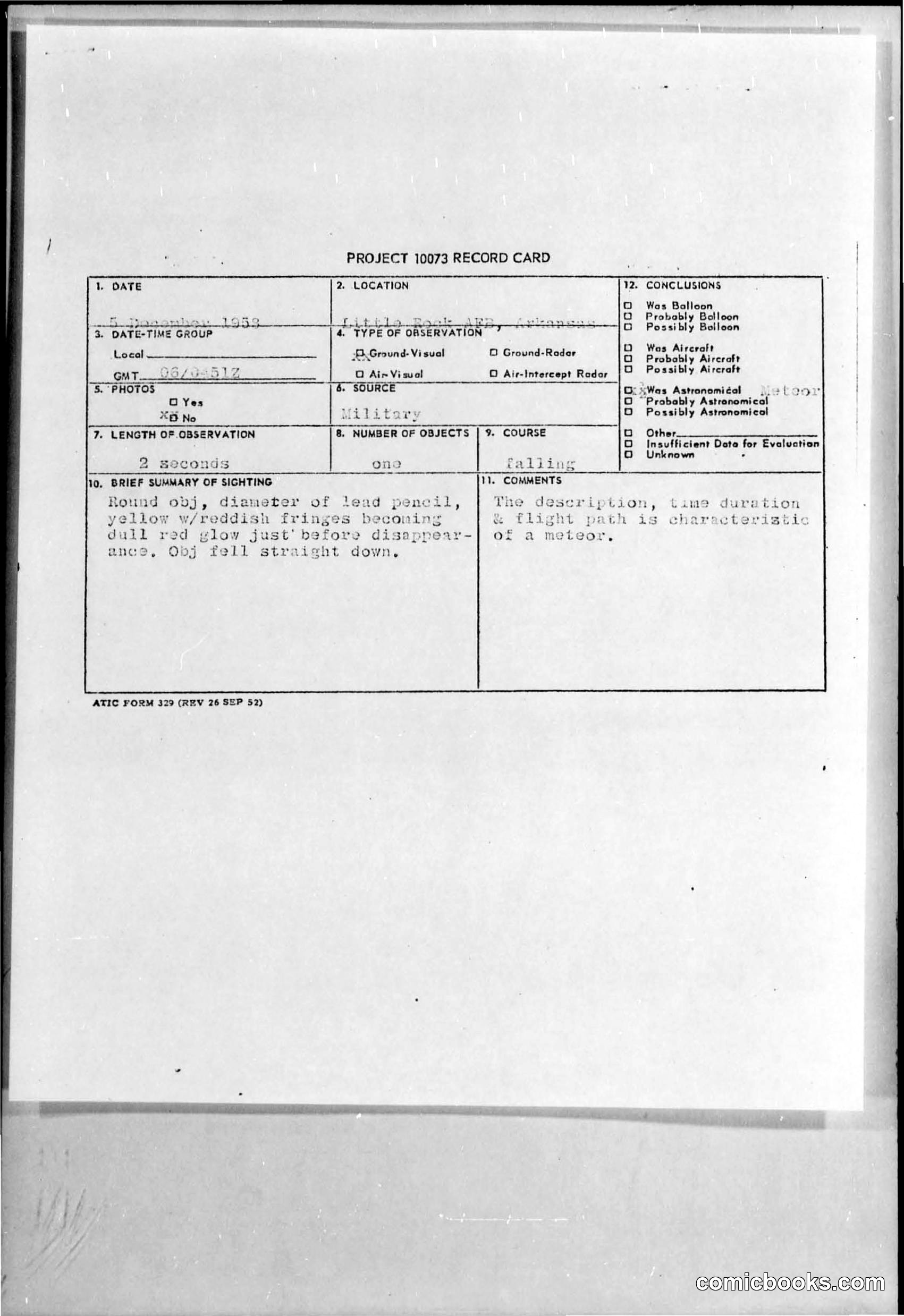 Project 1073 Record Card