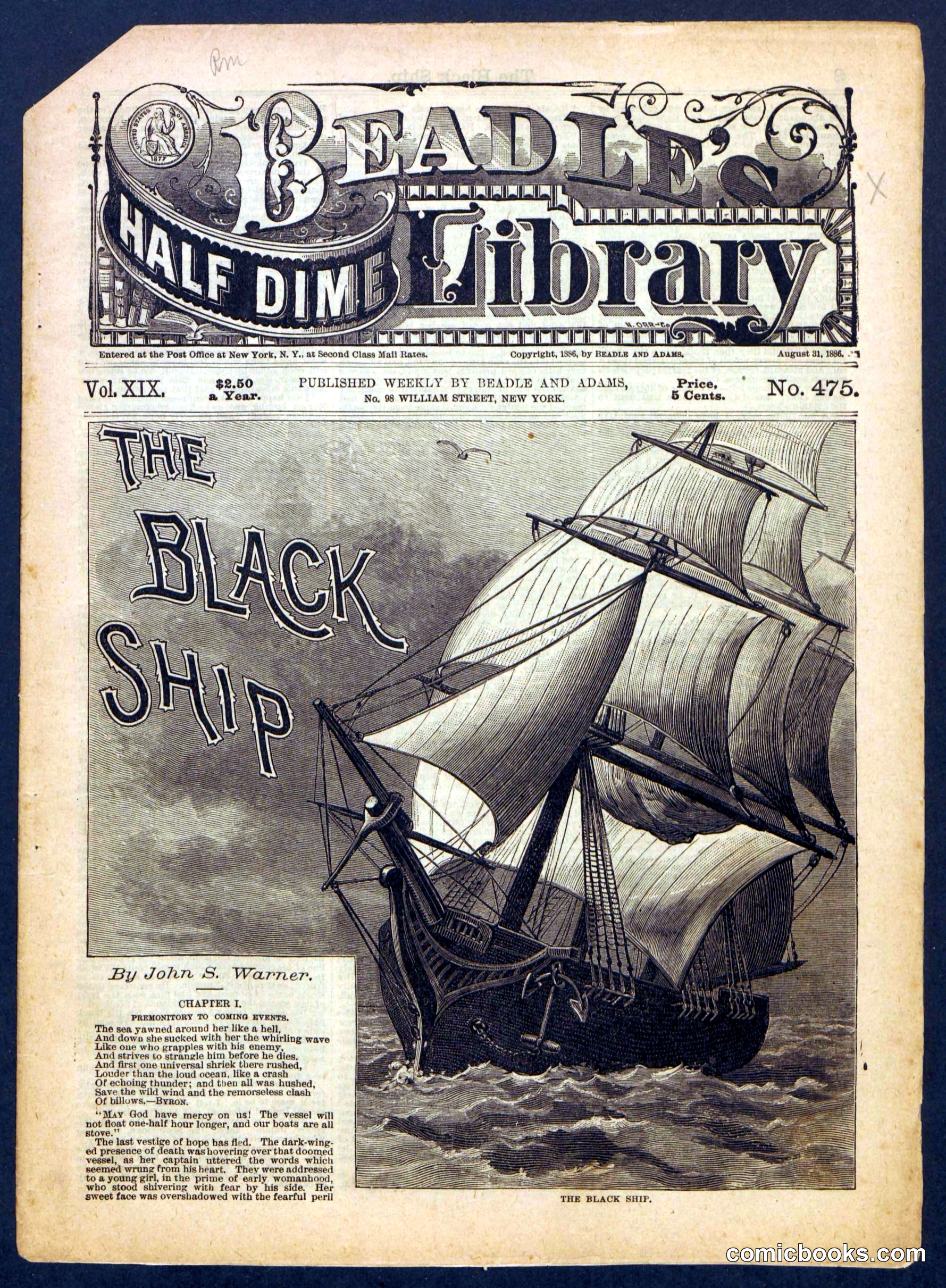Beadle's Half Dime Library, No. 475: "The Black Ship"