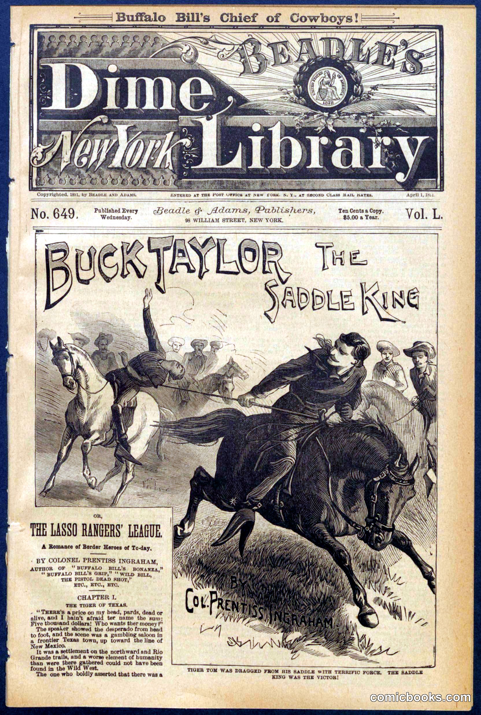 Beadle's Dime Library No. 649: Buck Taylor the Saddle King