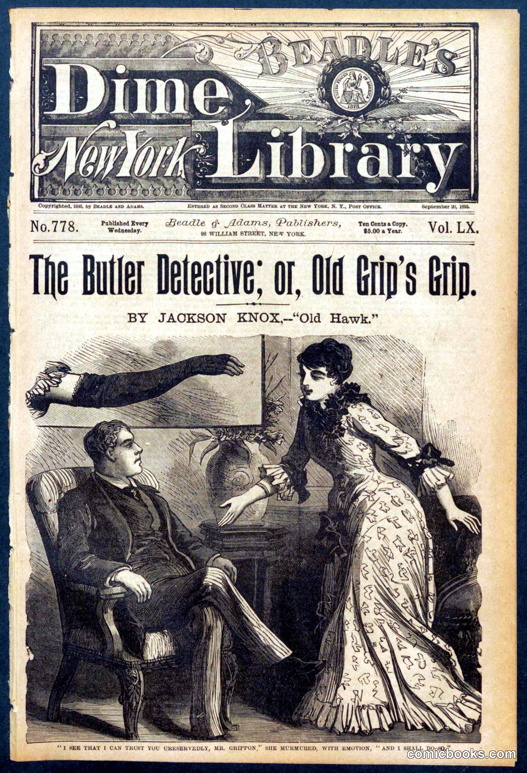 Beadle's Dime Library No. 778: 'The Butler Detective; or, Old Grip's Grip'