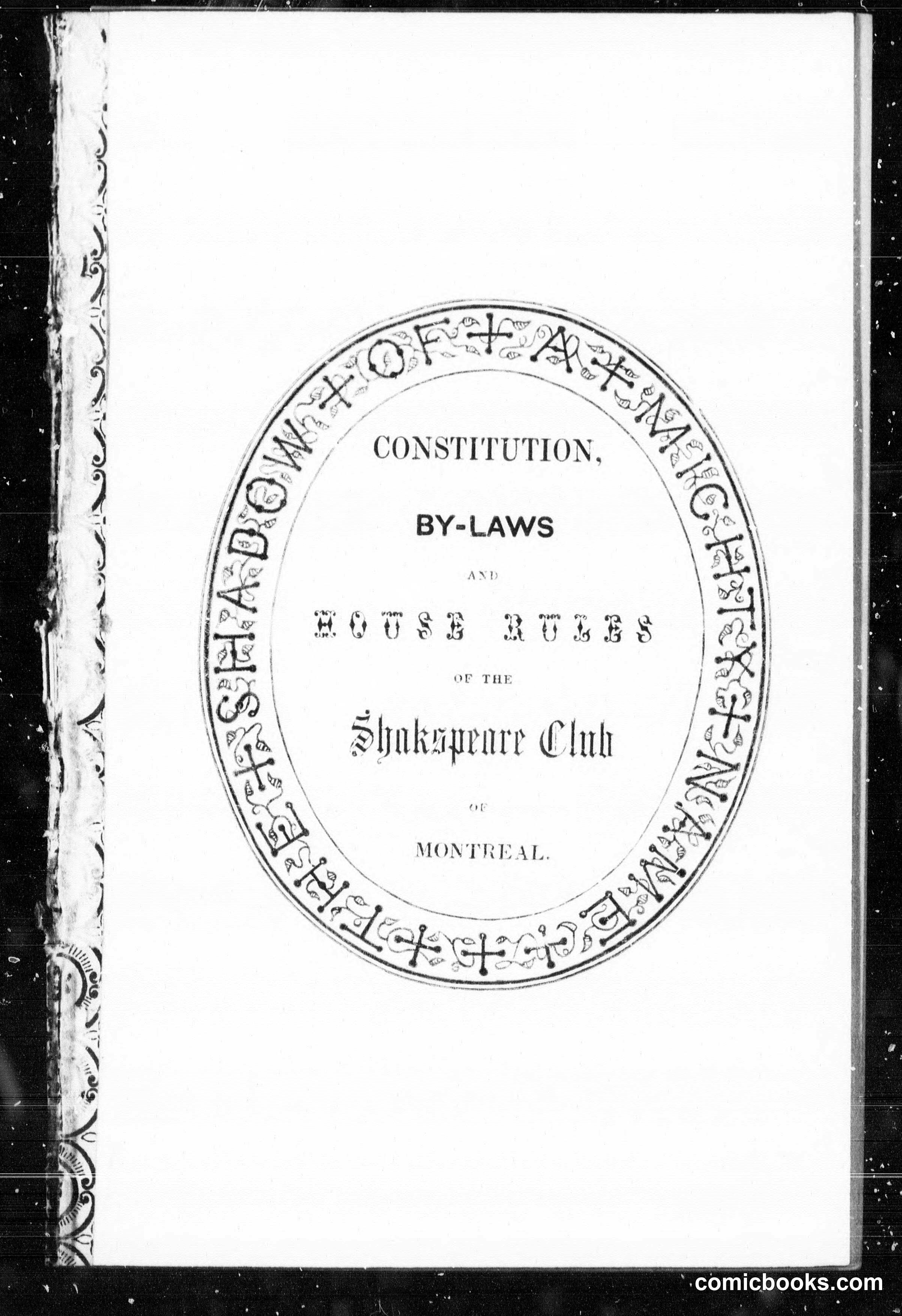 Constitution, By-Laws and House Rules of the Shakespeare Club of Montreal