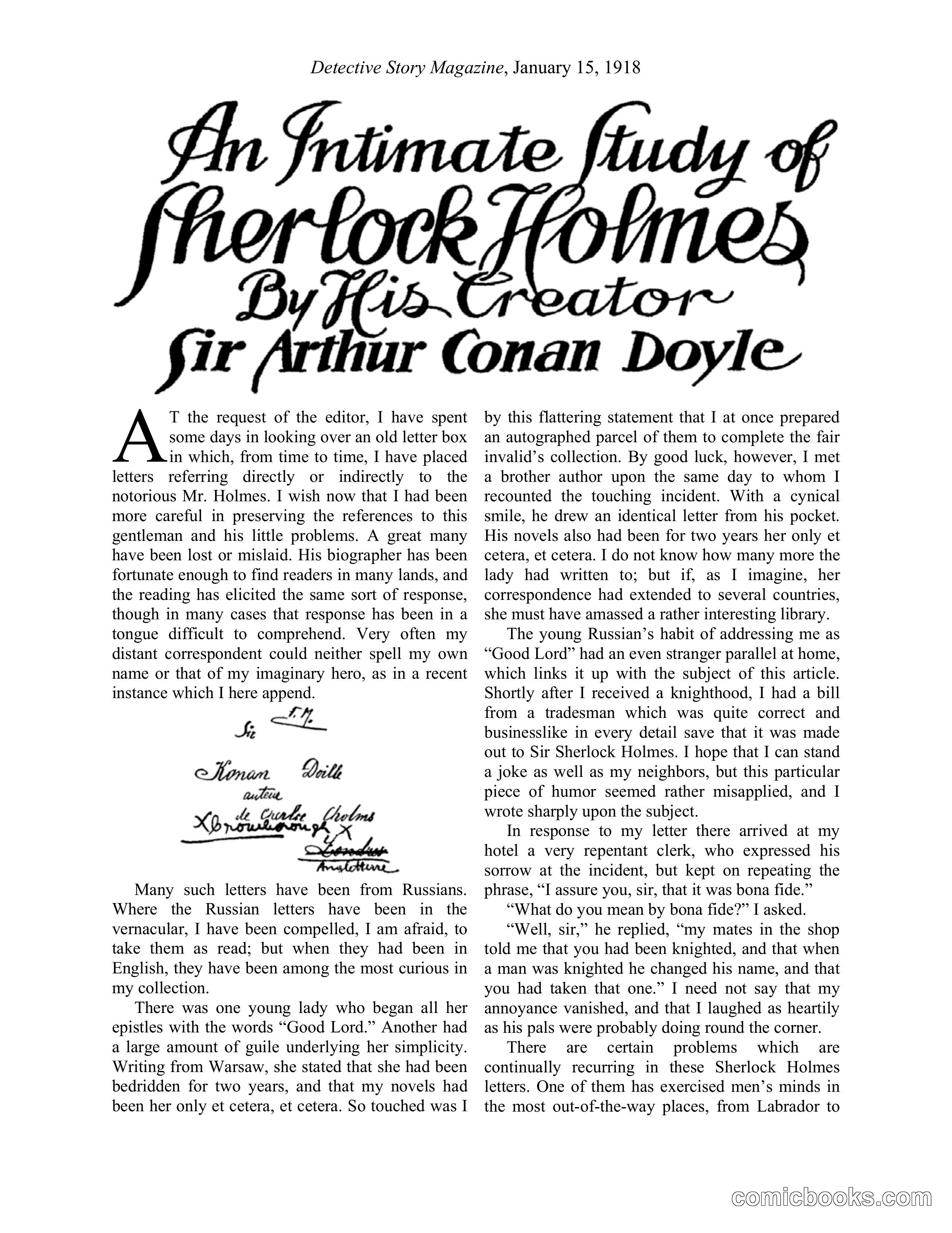 An Intimate Study Of Sherlock Holmes By His Creator, Sir Arthur Conan Doyle
