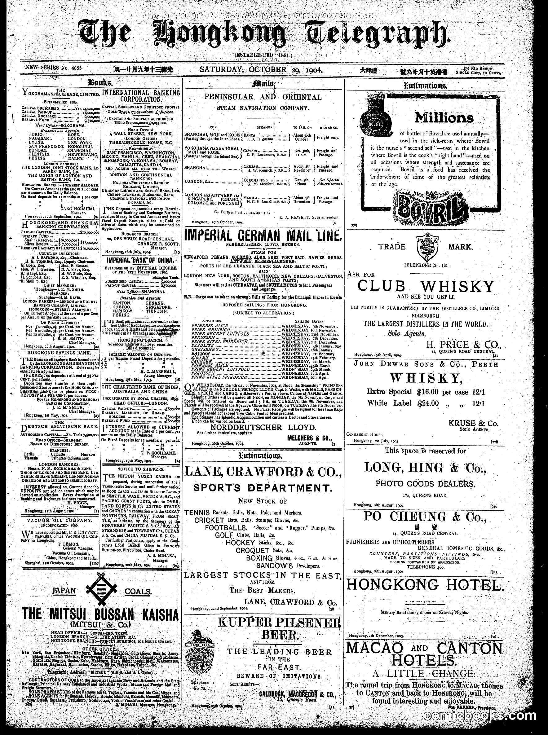 Hong Kong Telegraph, October 29, 1904