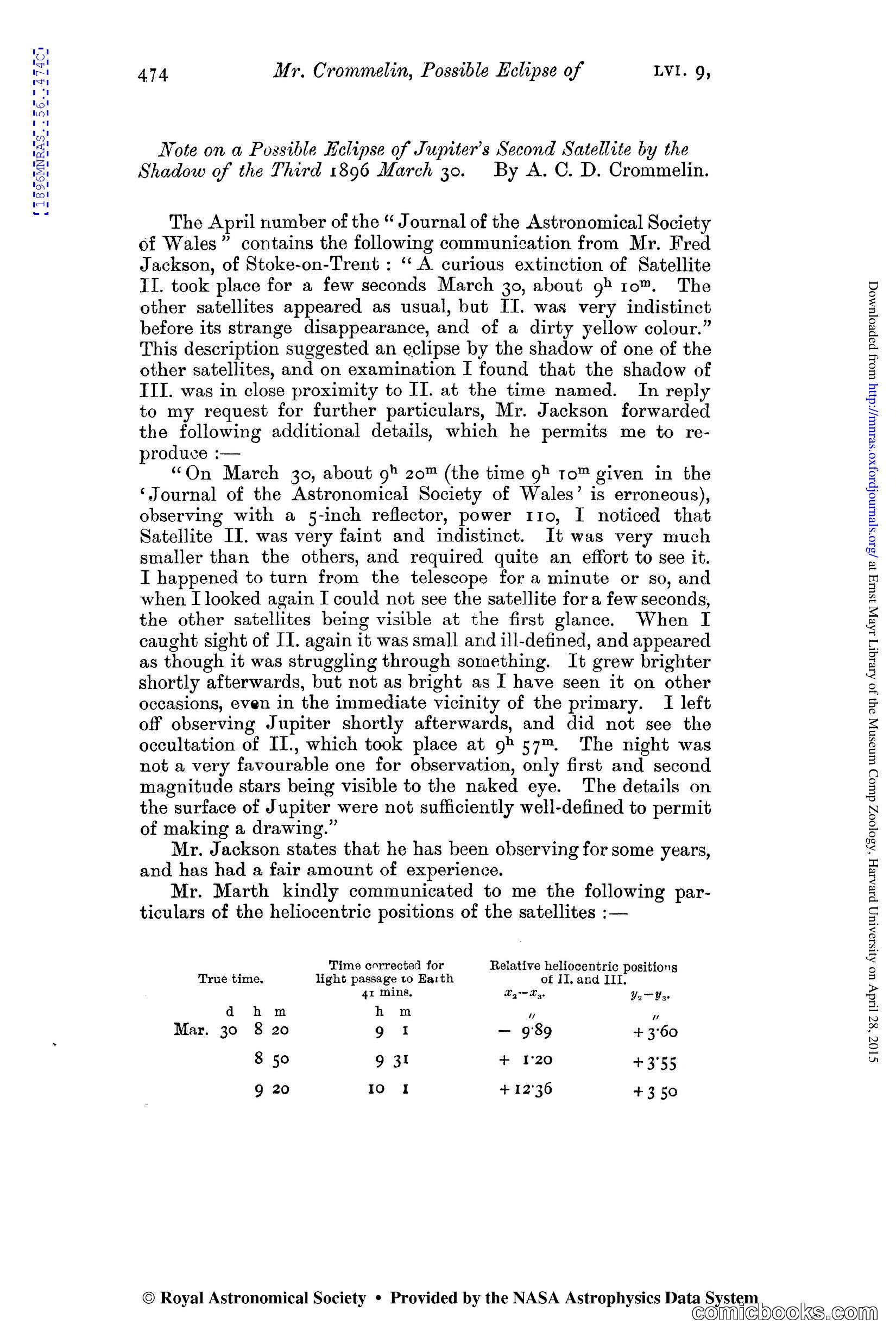 Note on a Possible Eclipse of Jupiter's Second Satellite by the Shadow of the Third
