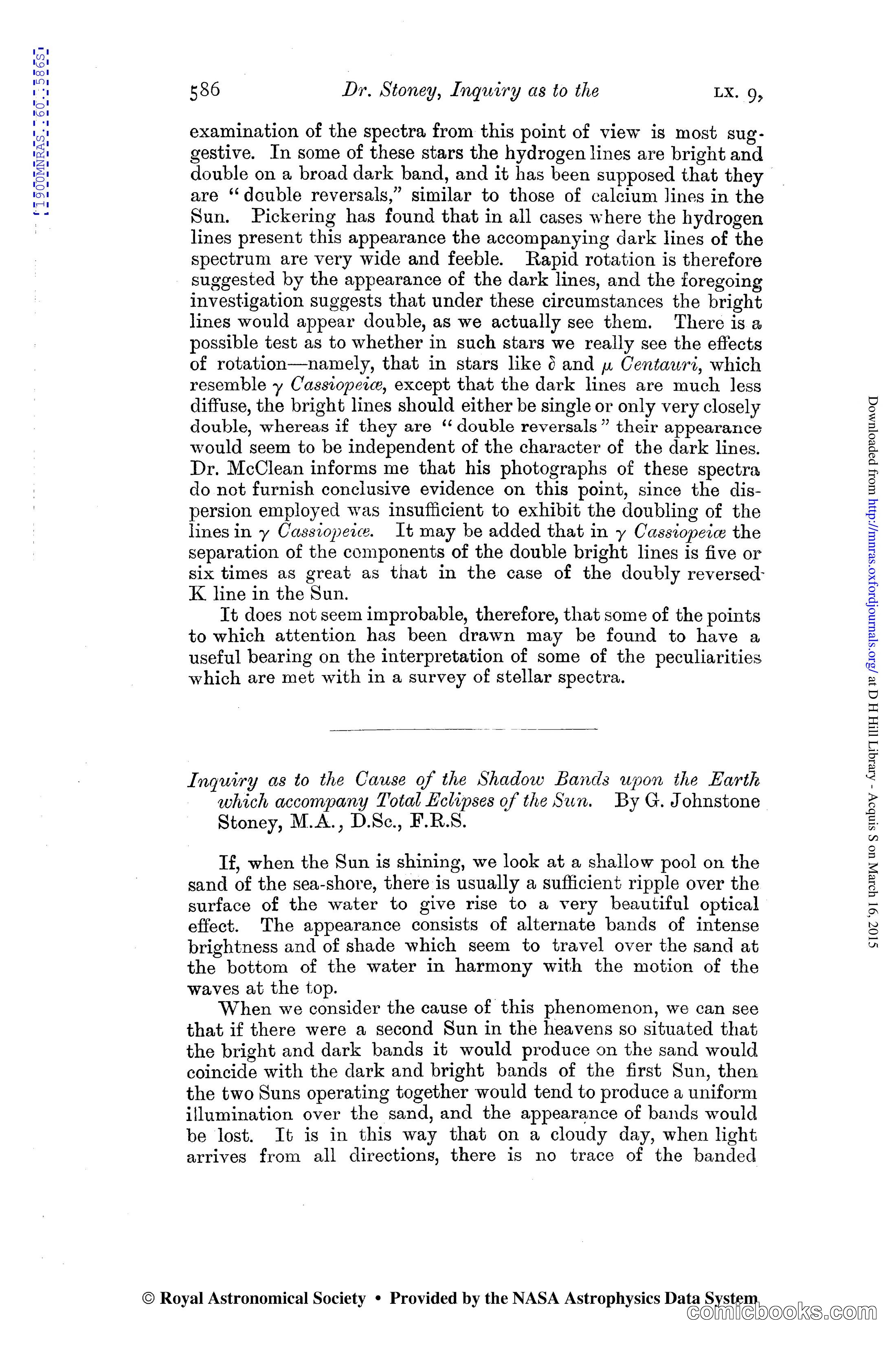 Inquiry as to the Cause of the Shadow Bands upon the Earth which accompany Total Eclipses of the Sun