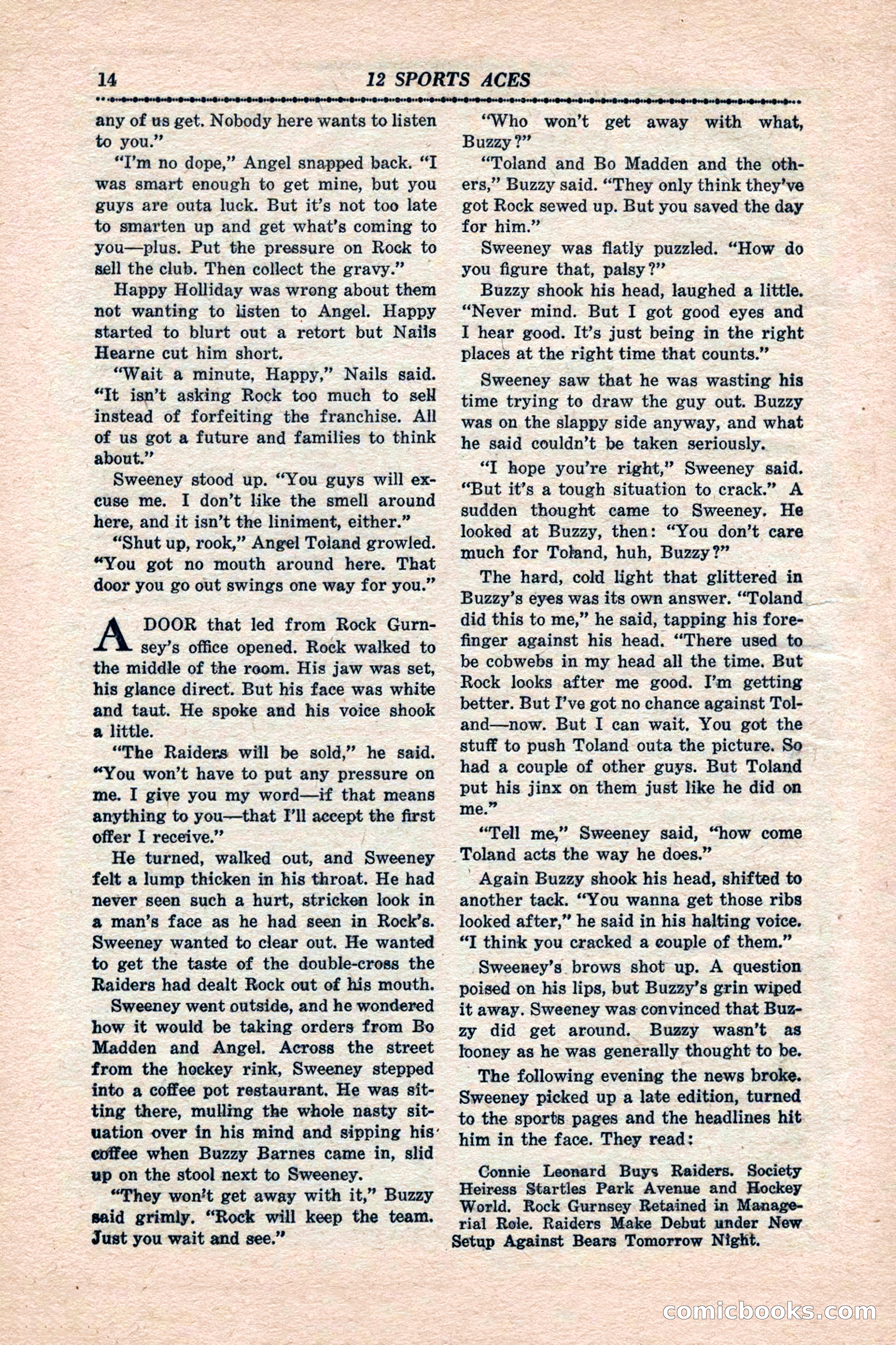 12 Sports Aces, January 1943 — page 16: Pulp Fiction, 1943