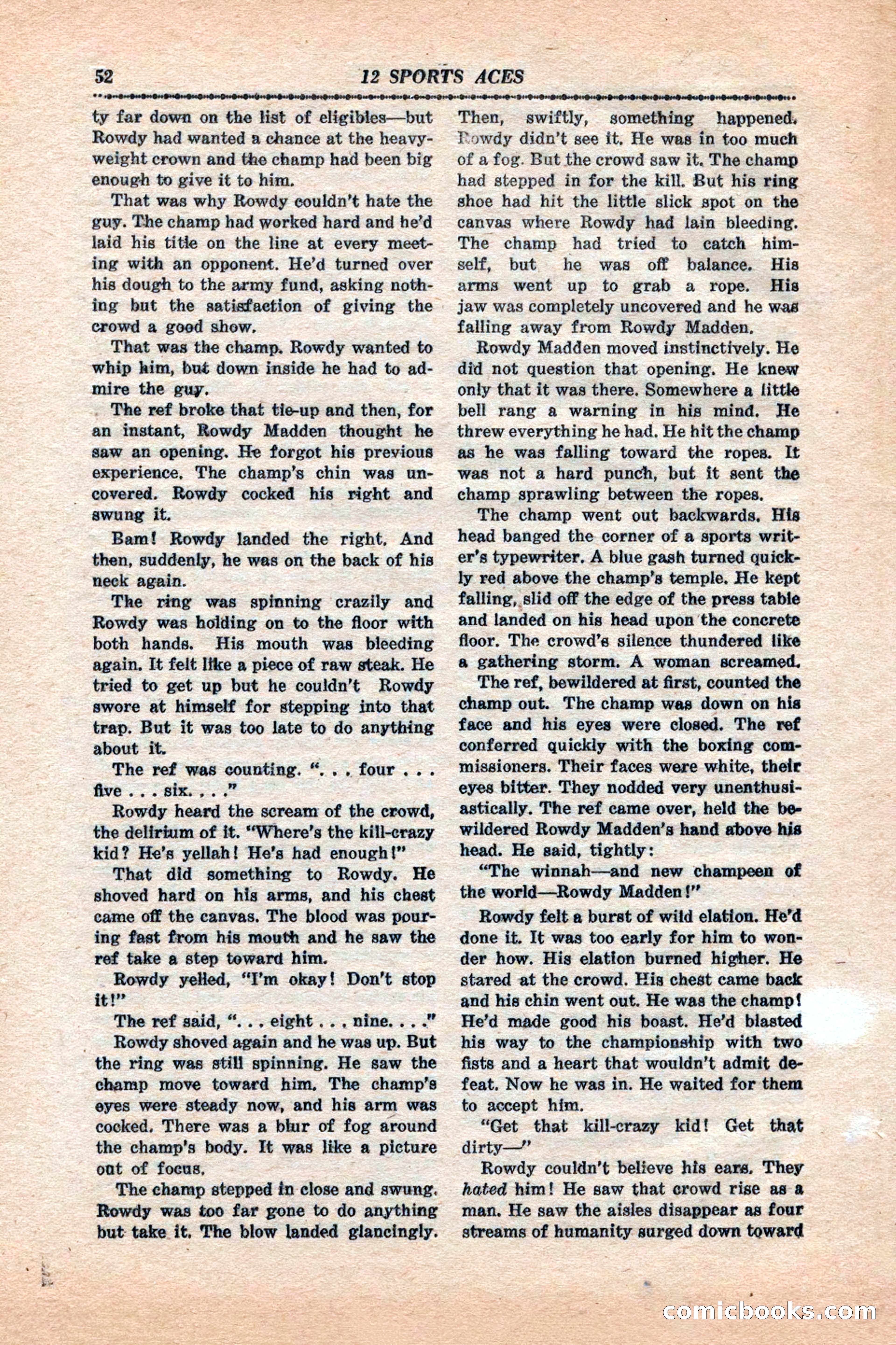 12 Sports Aces, January 1943 — page 54: Pulp Fiction, 1943