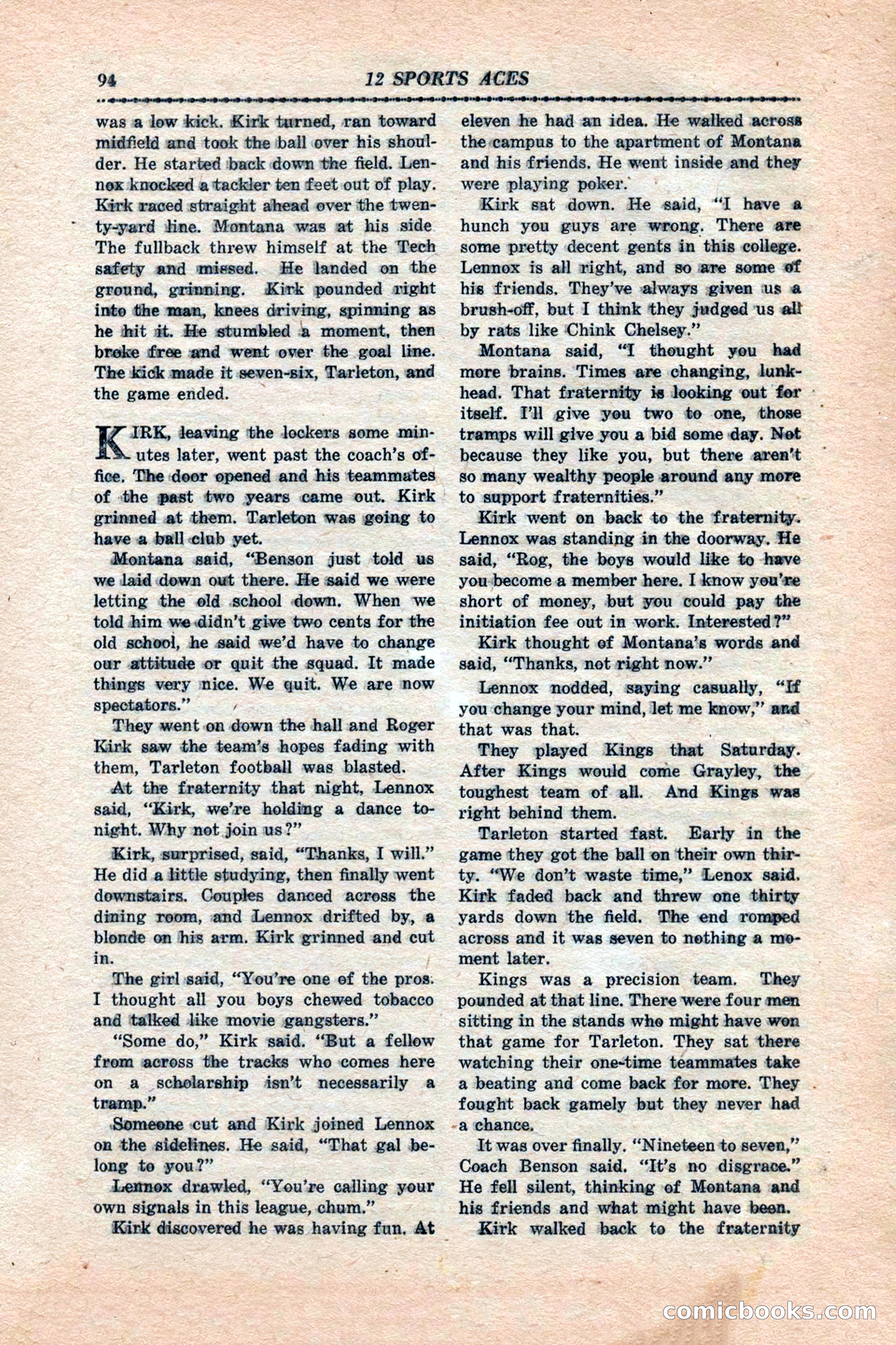 12 Sports Aces, January 1943 — page 96: Pulp Fiction, 1943