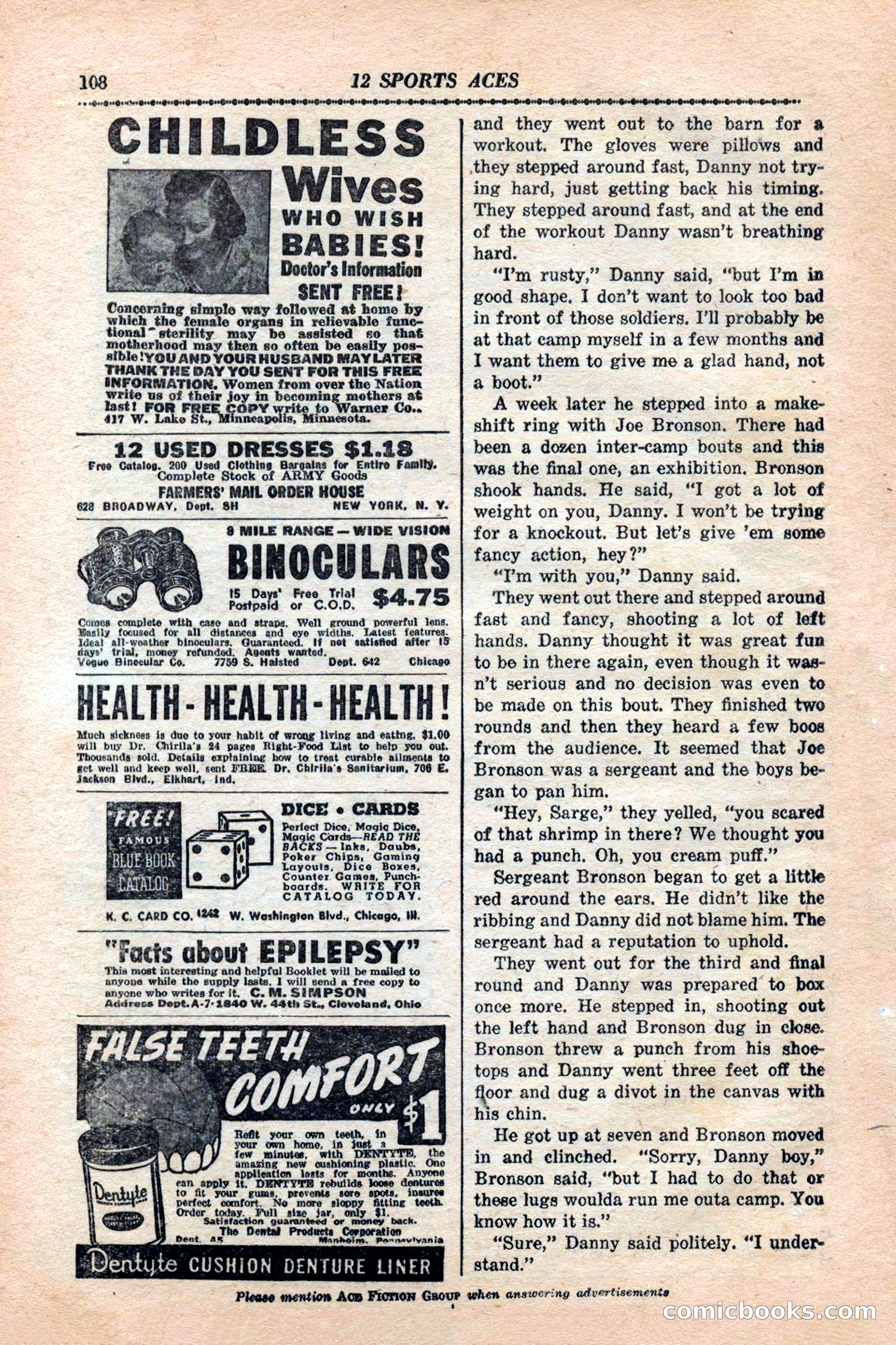 12 Sports Aces, January 1943 — page 110: Pulp Fiction, 1943