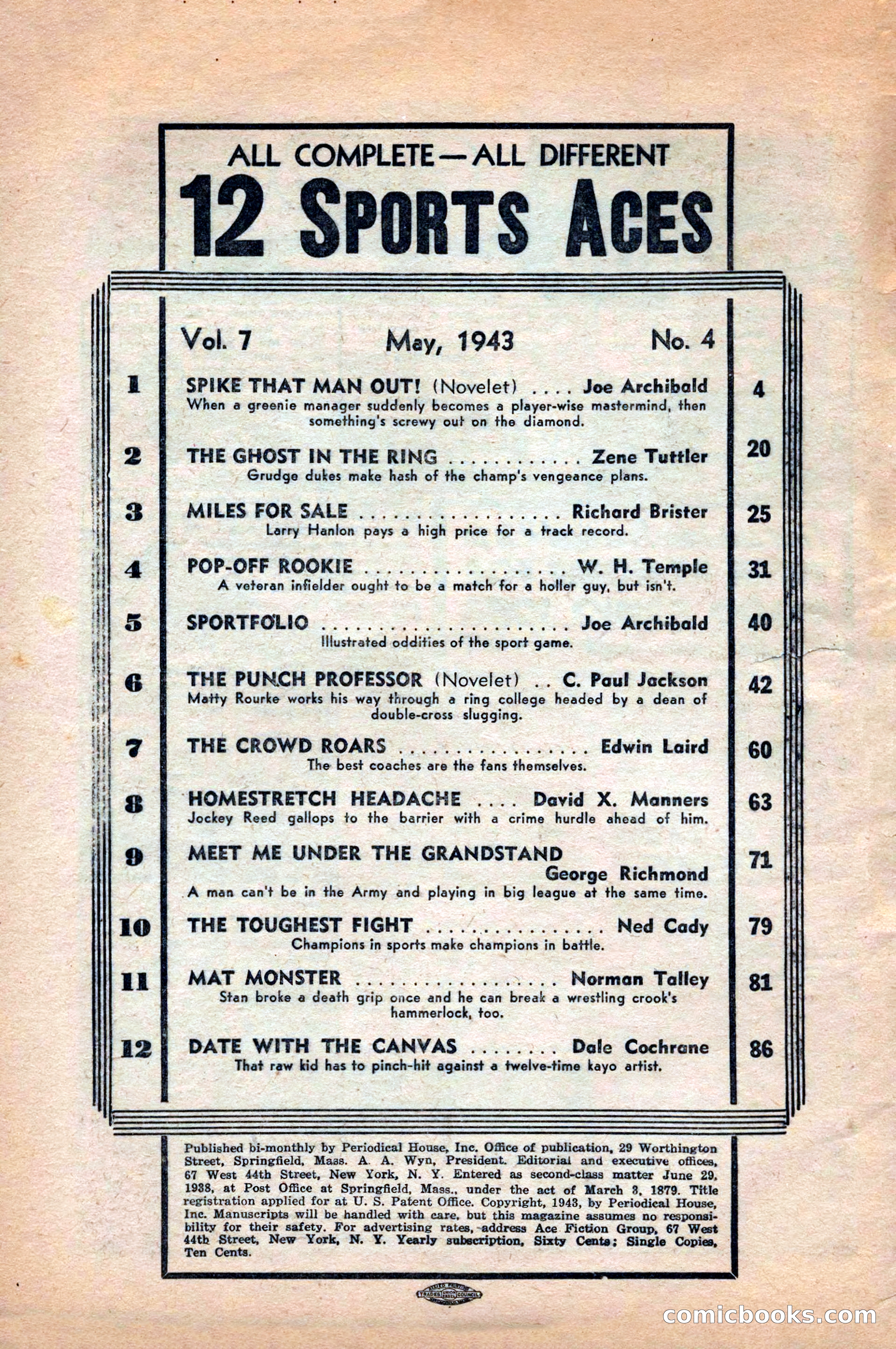 12 Sports Aces, May 1943 — page 4: Pulp Fiction, 1943